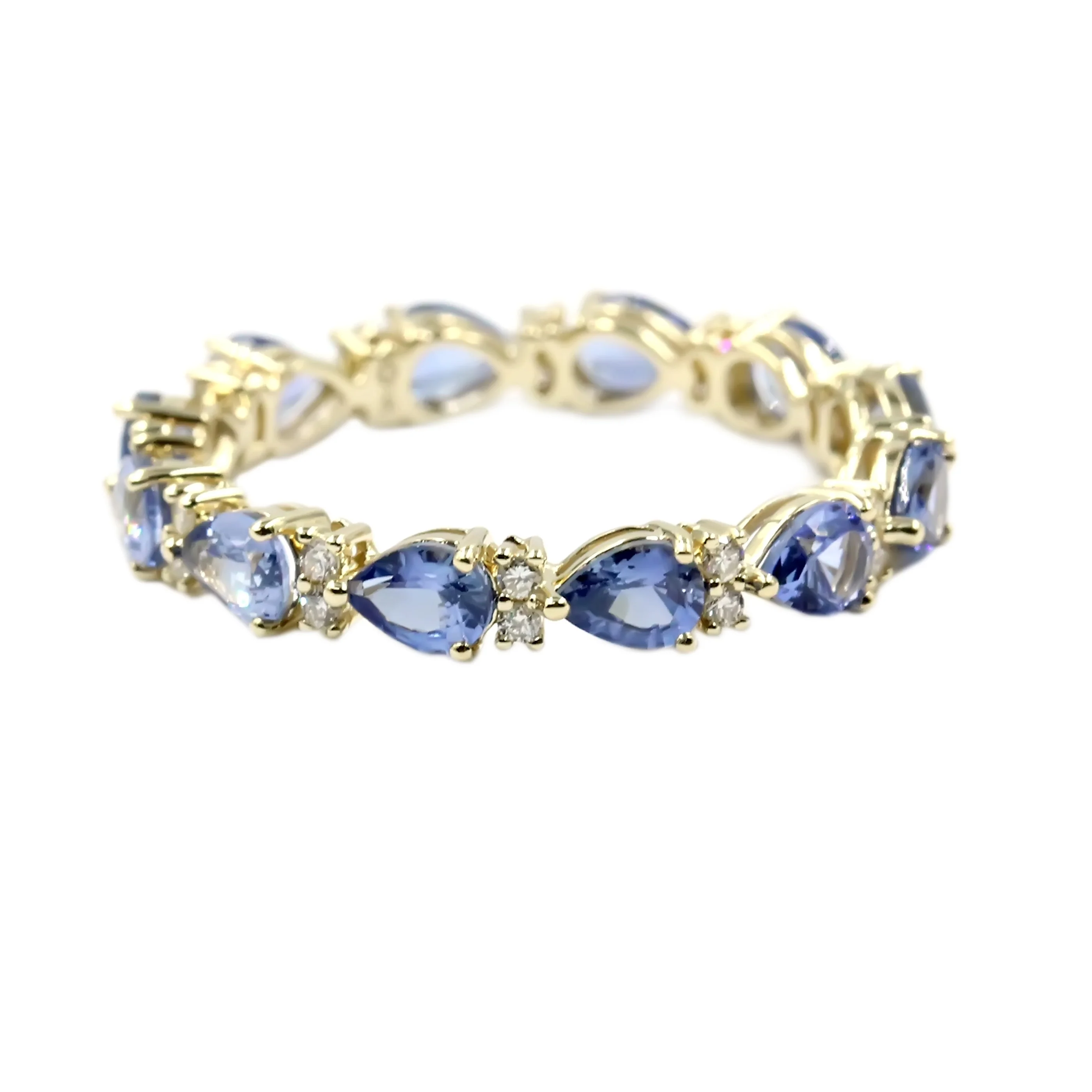 Gilded Lane 14K Gold 4x3mm Pear-Shaped Ceylon Blue Sapphire & Diamond Eternity Band Ring - Image 3