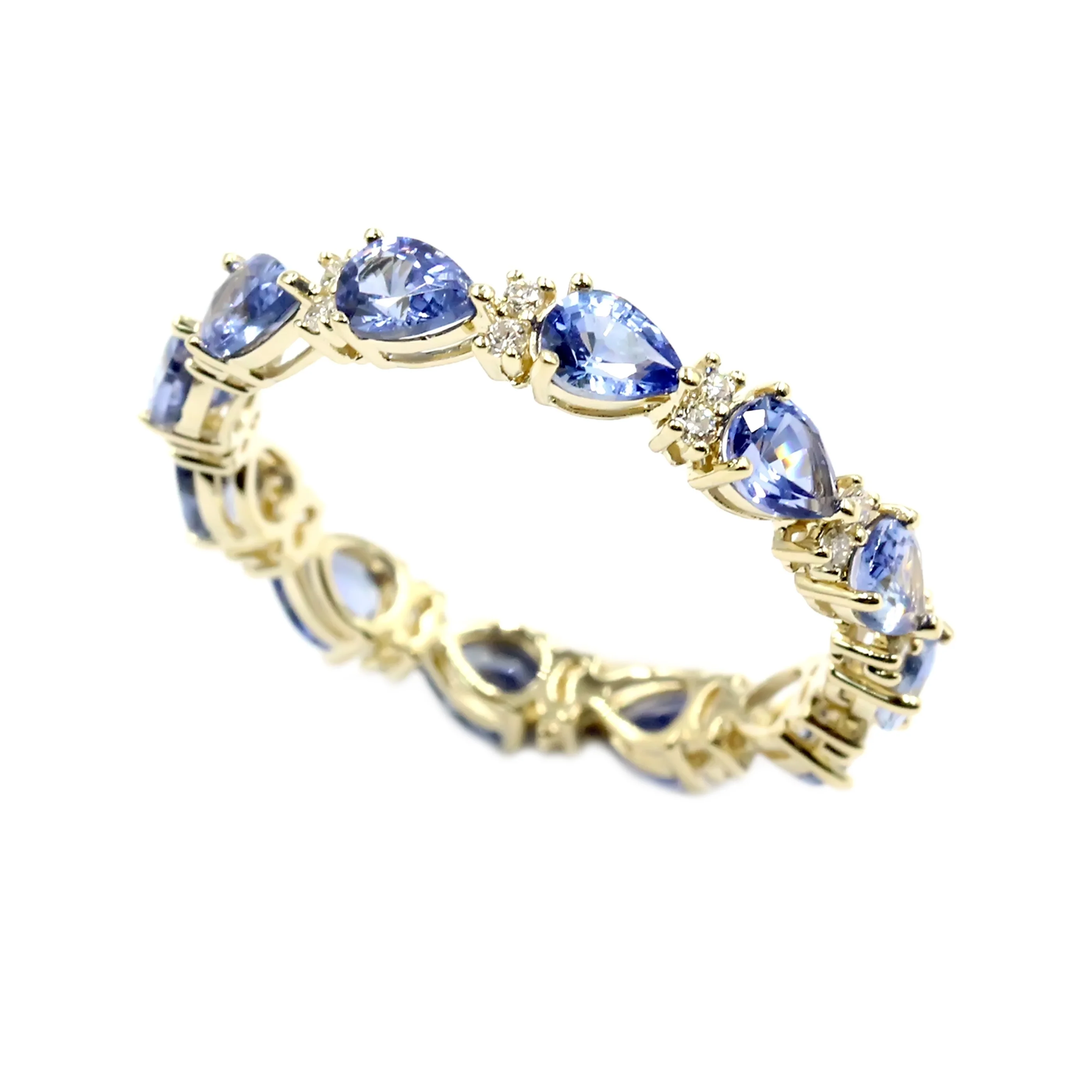 Gilded Lane 14K Gold 4x3mm Pear-Shaped Ceylon Blue Sapphire & Diamond Eternity Band Ring - Image 4