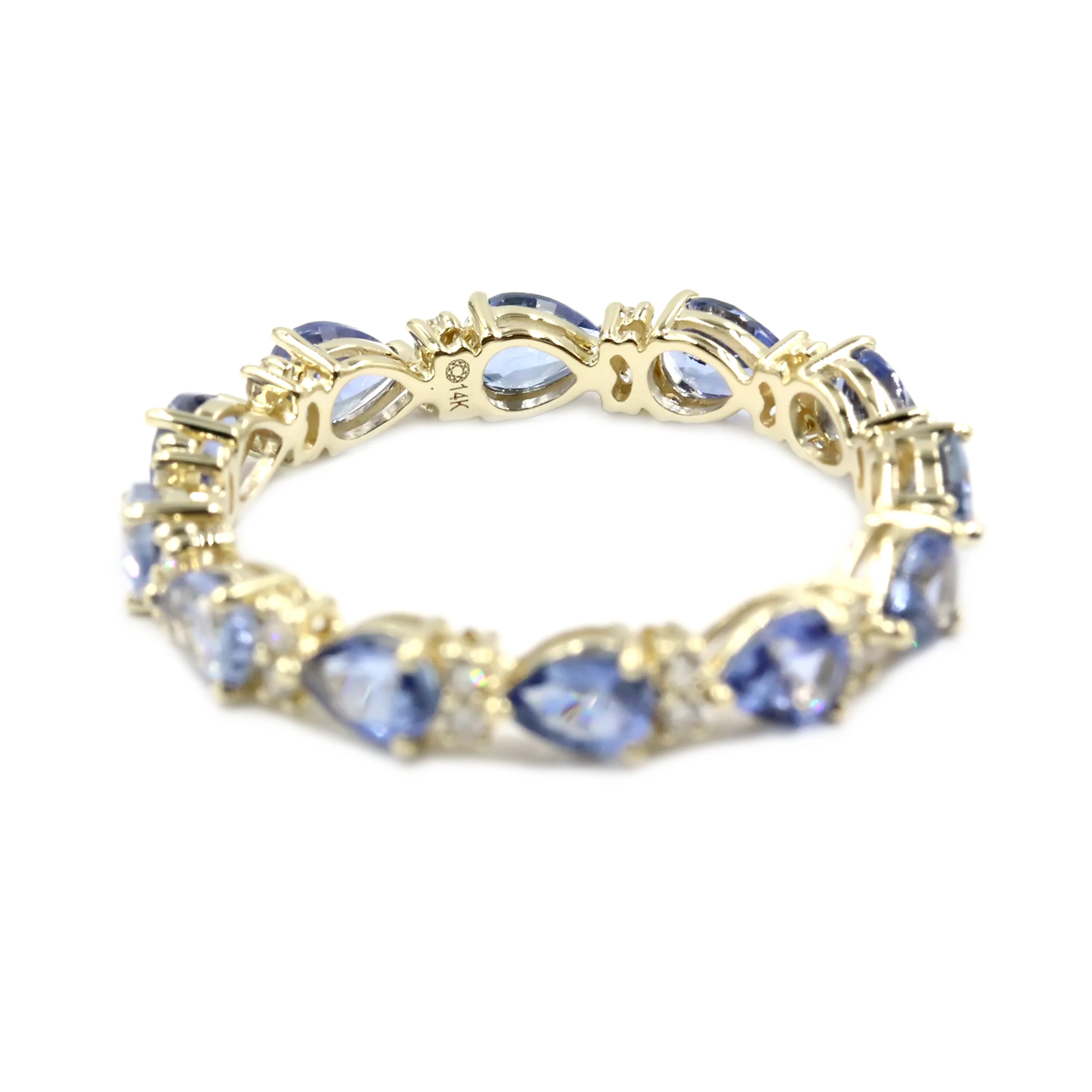 Gilded Lane 14K Gold 4x3mm Pear-Shaped Ceylon Blue Sapphire & Diamond Eternity Band Ring - Image 5