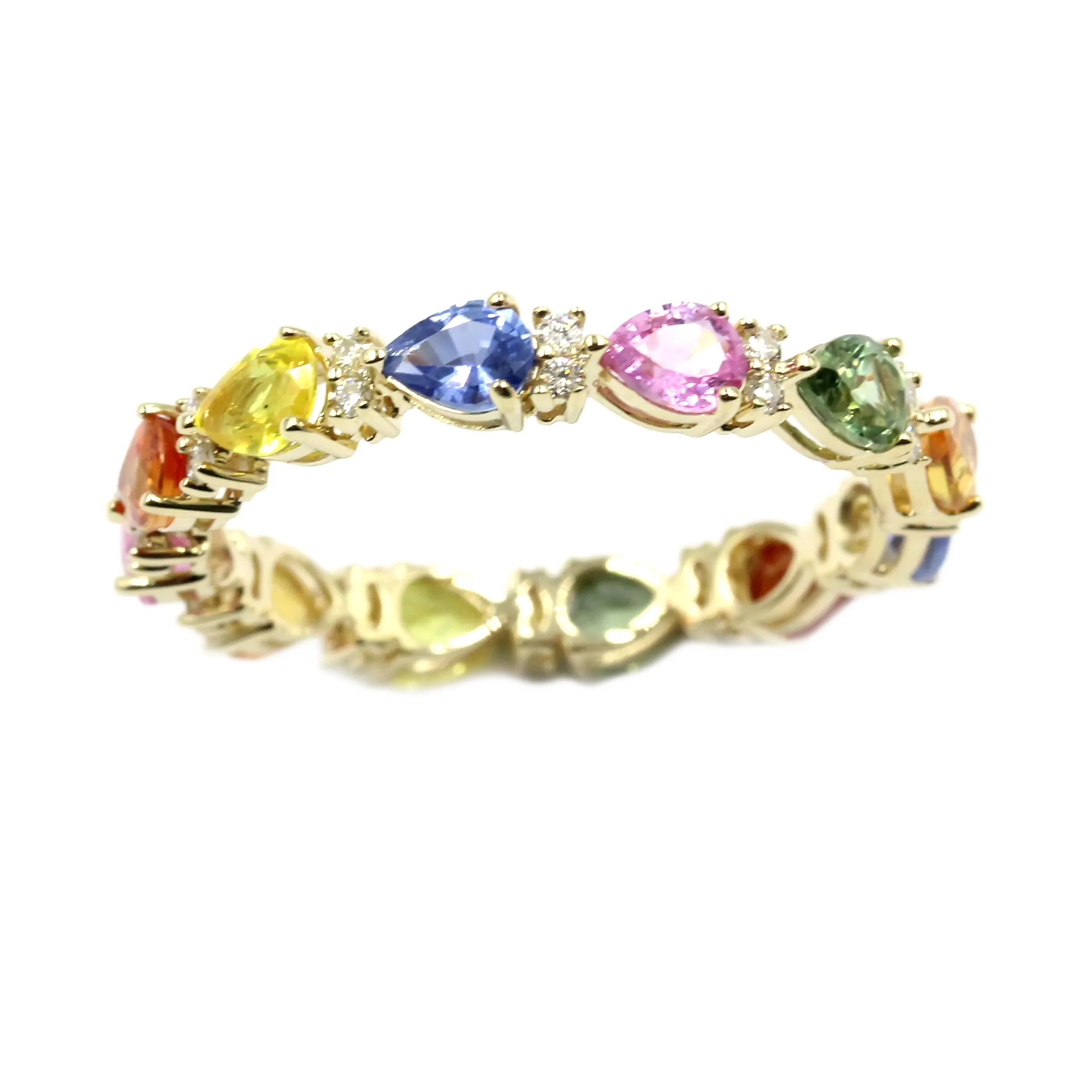 Gilded Lane 14K Gold 4x3mm Pear-Shaped Multi-Sapphire & Diamond Eternity Band Ring - Image 2