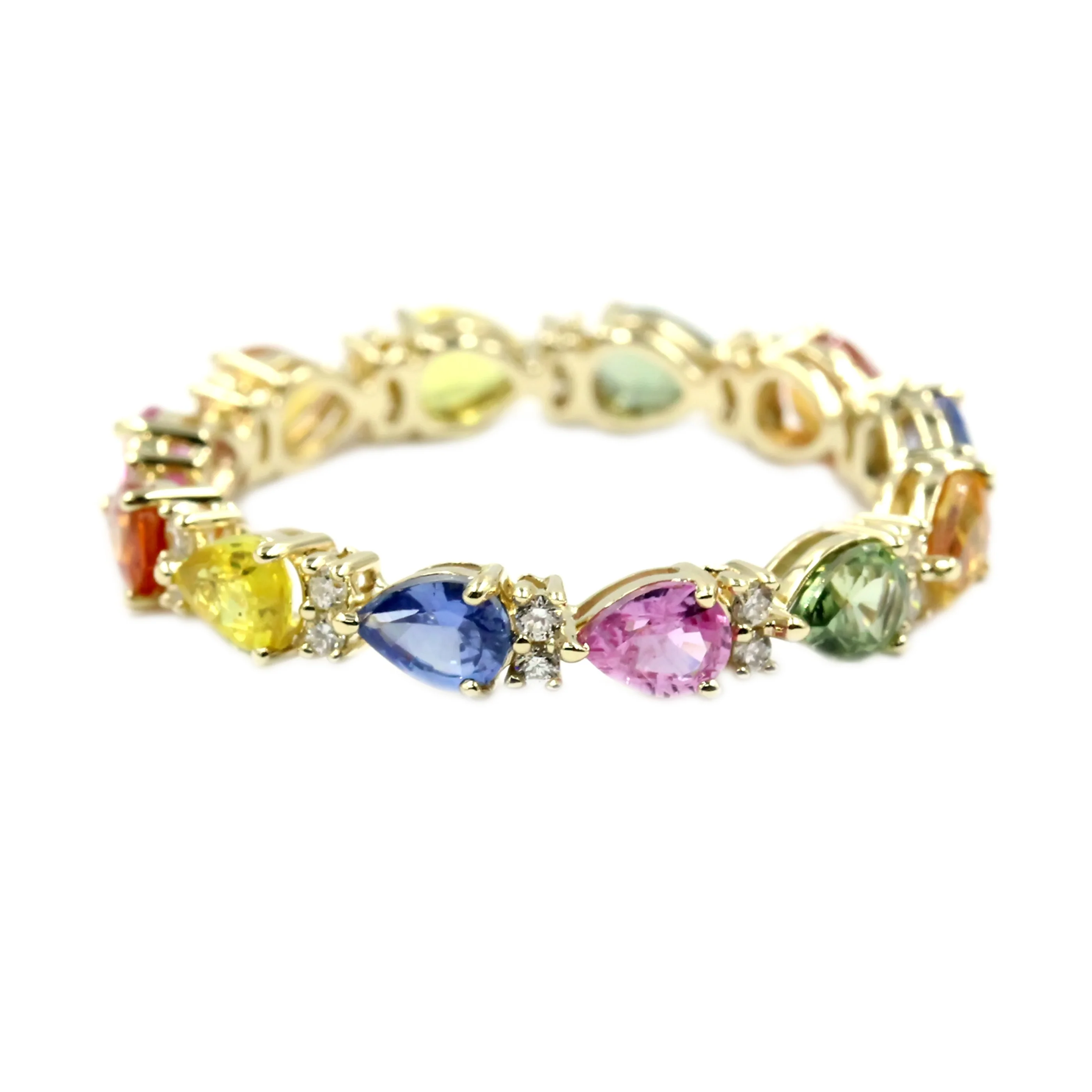 Gilded Lane 14K Gold 4x3mm Pear-Shaped Multi-Sapphire & Diamond Eternity Band Ring - Image 3