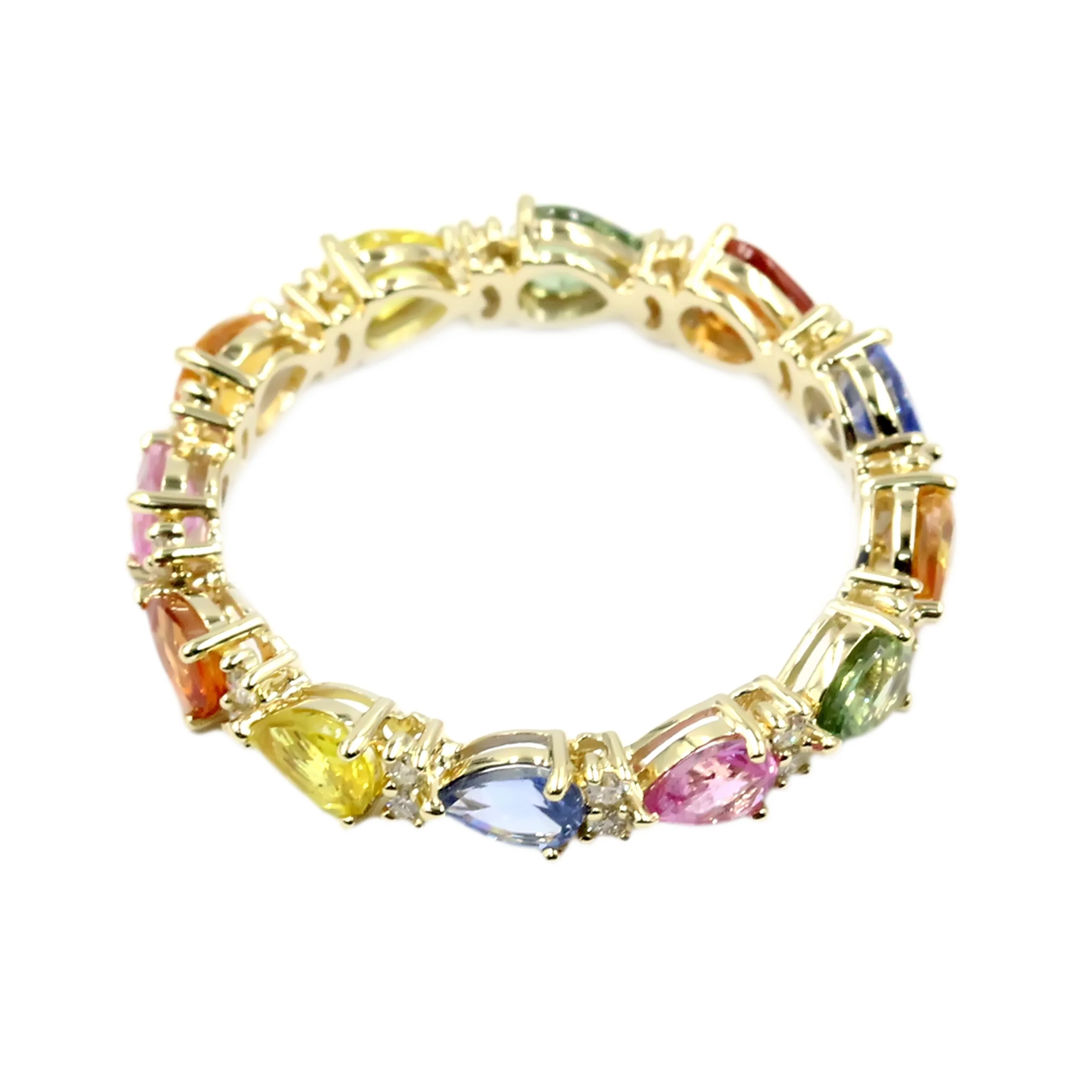 Gilded Lane 14K Gold 4x3mm Pear-Shaped Multi-Sapphire & Diamond Eternity Band Ring - Image 4
