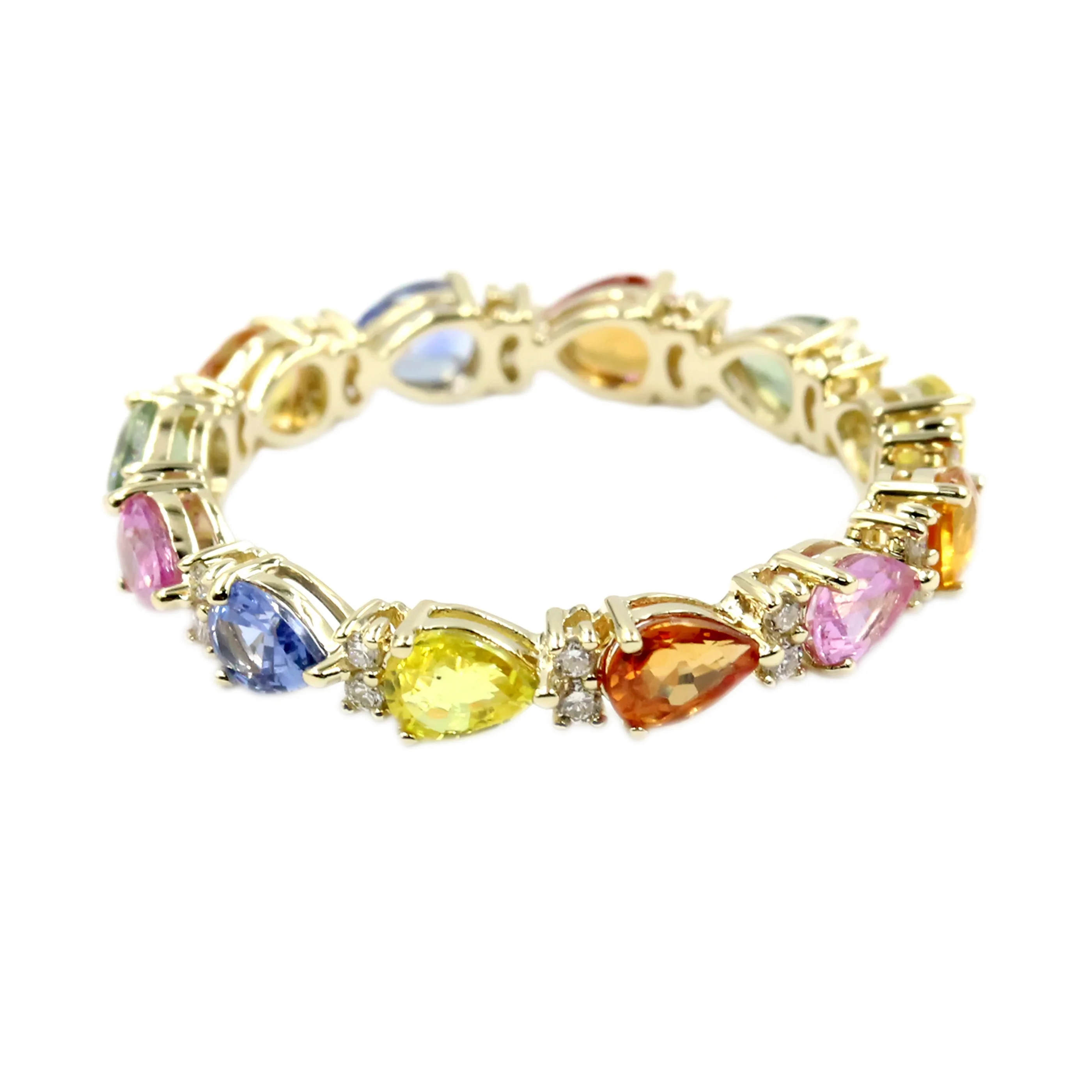 Gilded Lane 14K Gold 4x3mm Pear-Shaped Multi-Sapphire & Diamond Eternity Band Ring - Image 5