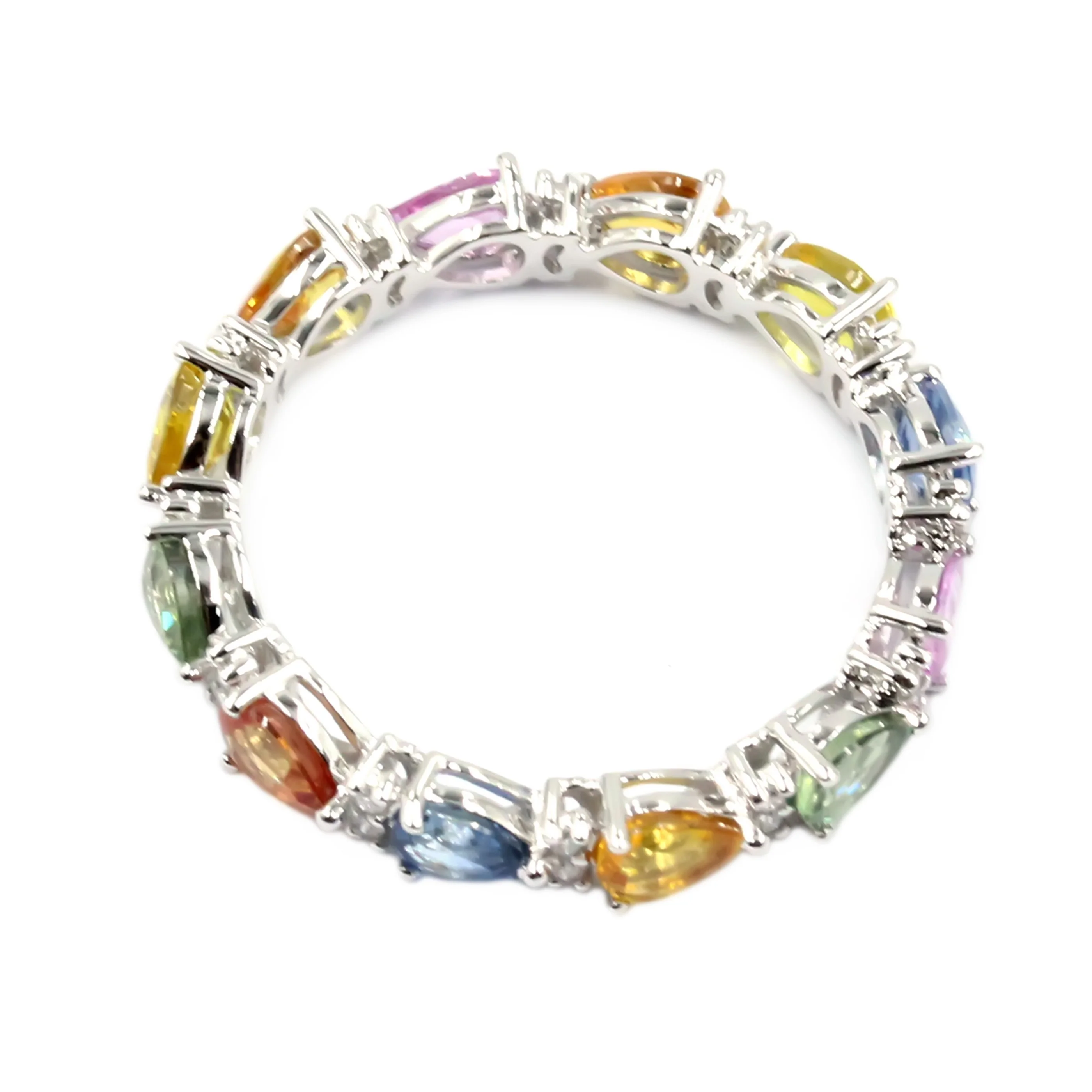 Gilded Lane 14K Gold 4x3mm Pear-Shaped Multi-Sapphire & Diamond Eternity Band Ring - Image 6