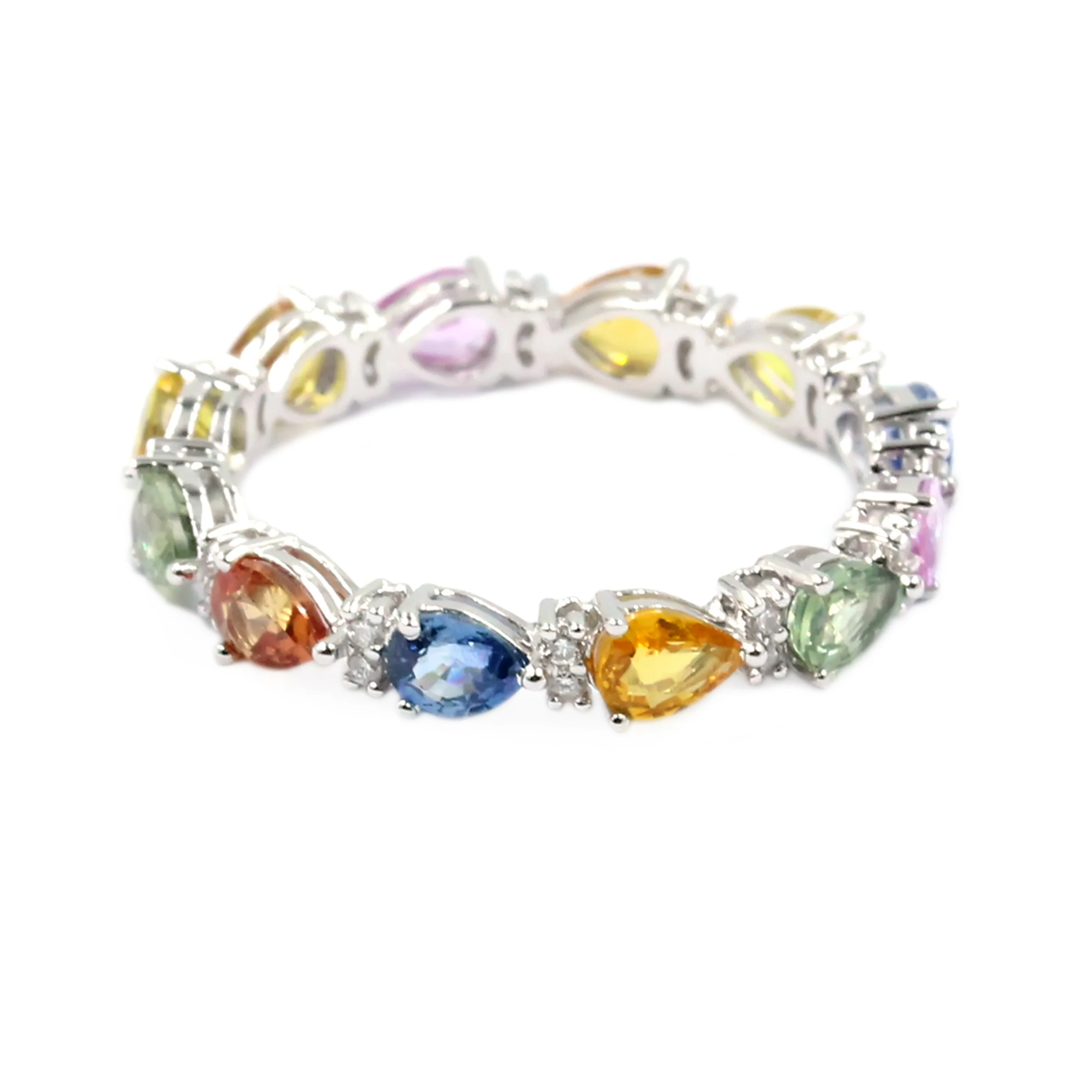 Gilded Lane 14K Gold 4x3mm Pear-Shaped Multi-Sapphire & Diamond Eternity Band Ring - Image 7