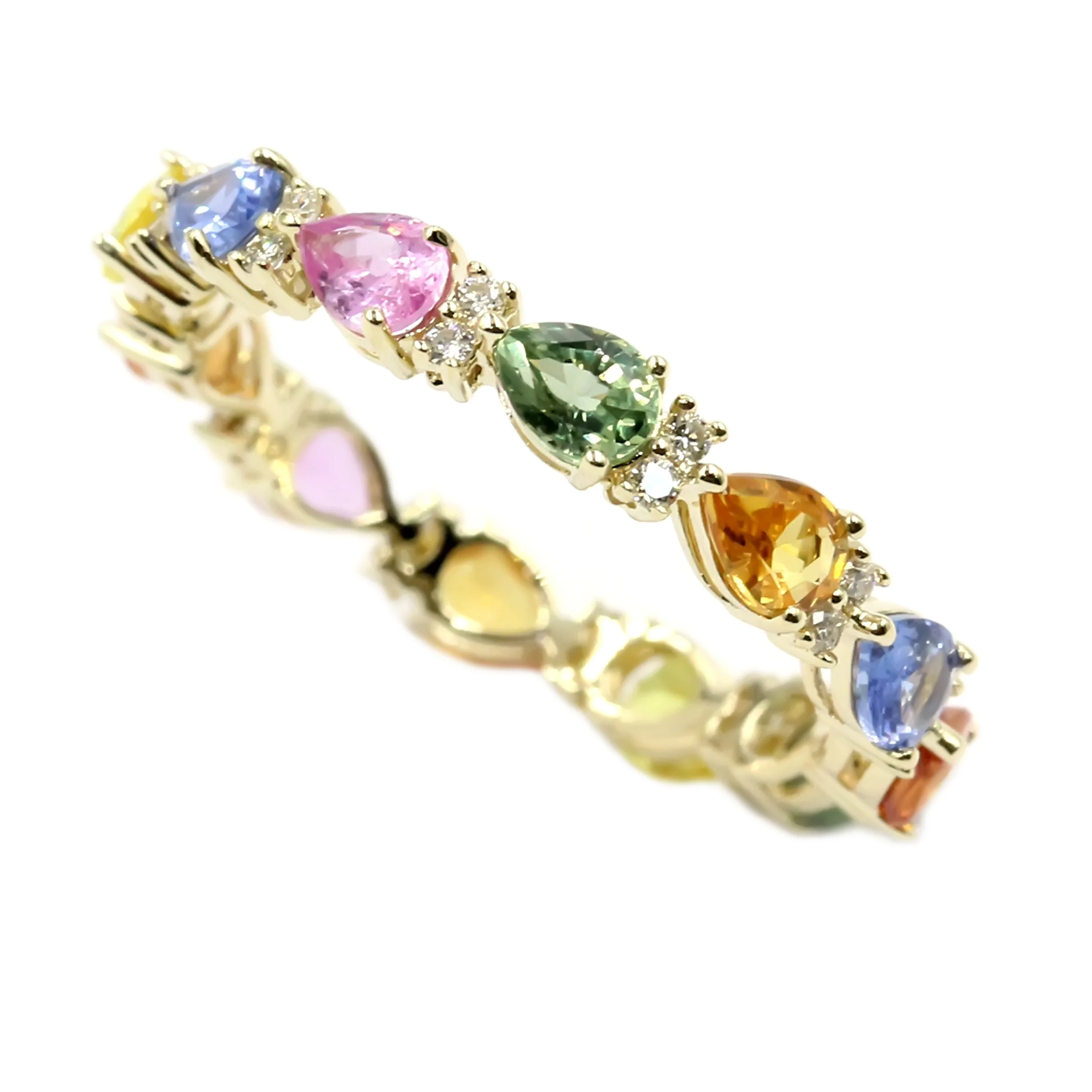 Gilded Lane 14K Gold 4x3mm Pear-Shaped Multi-Sapphire & Diamond Eternity Band Ring - Image 8