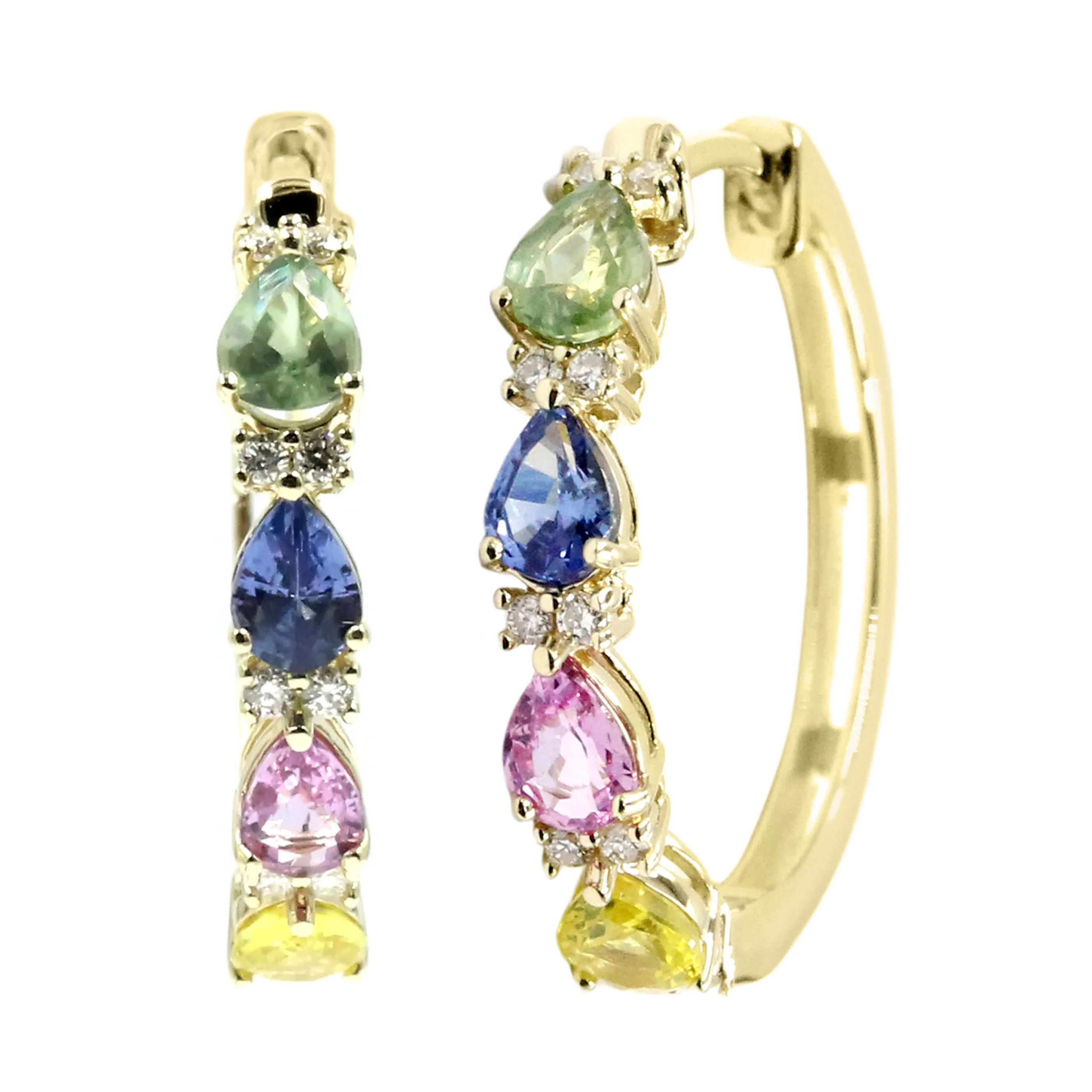 Gilded Lane 14K Gold 4x3mm Pear-Shaped Multi-Sapphire & Diamond Hoop Earrings - Image 2