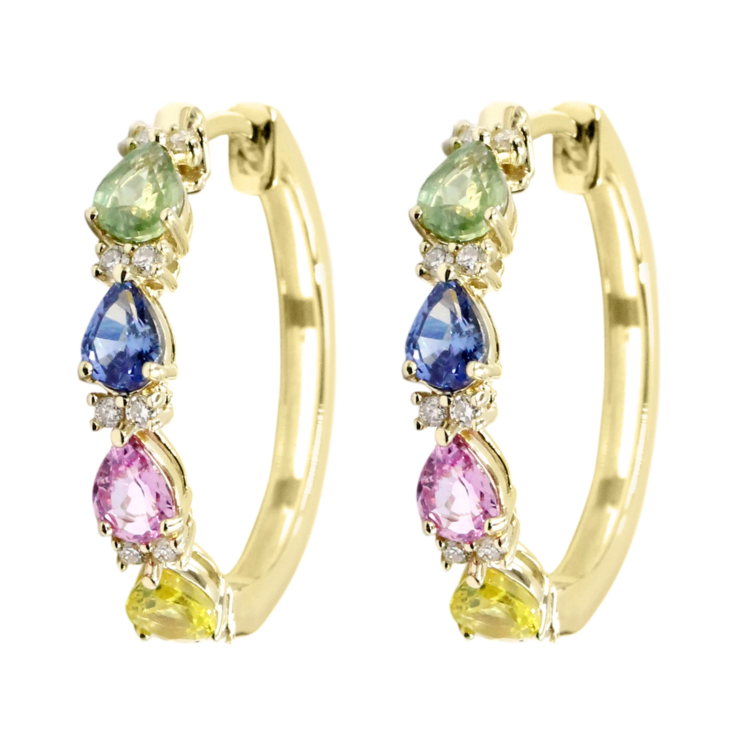 Gilded Lane 14K Gold 4x3mm Pear-Shaped Multi-Sapphire & Diamond Hoop Earrings - Image 3