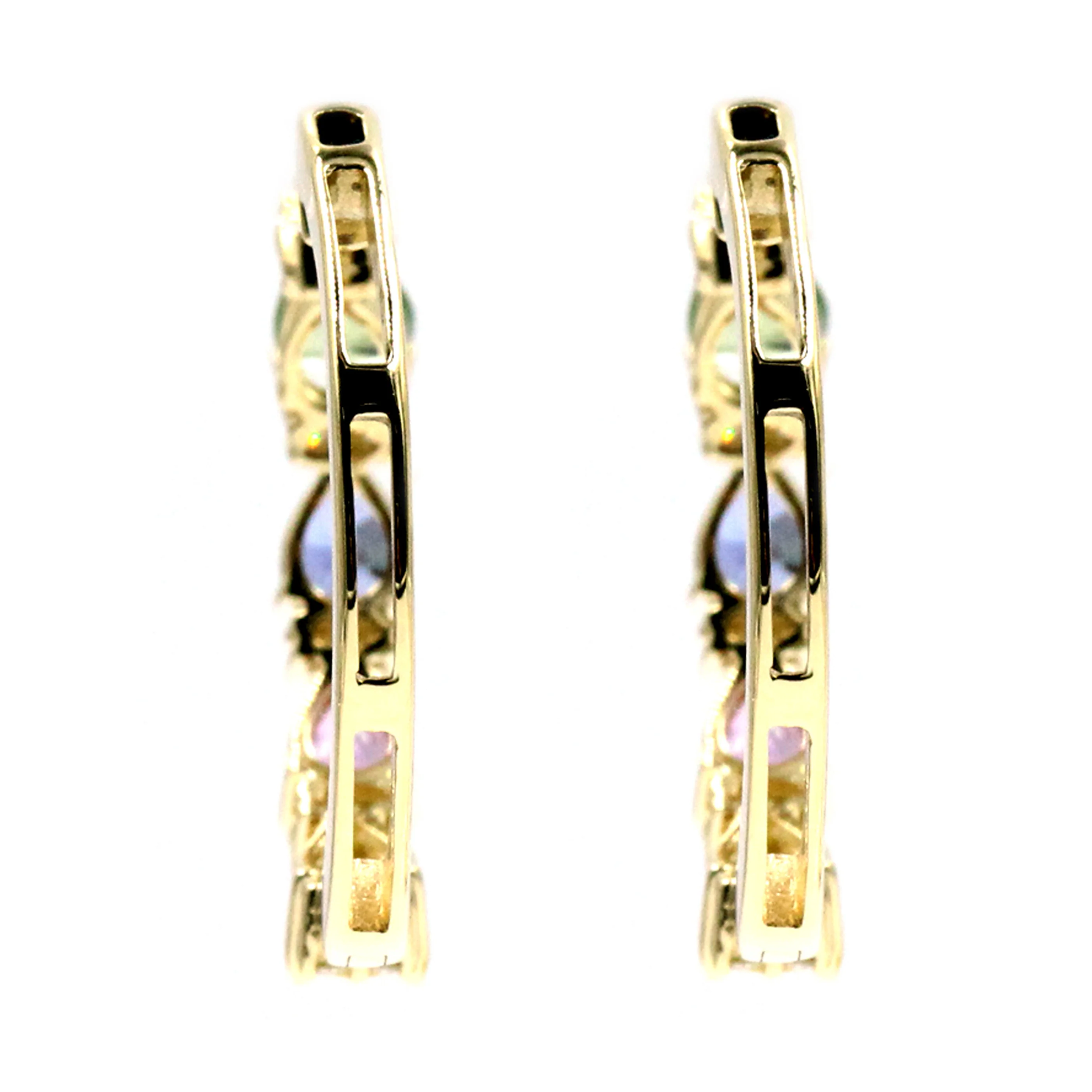 Gilded Lane 14K Gold 4x3mm Pear-Shaped Multi-Sapphire & Diamond Hoop Earrings - Image 4