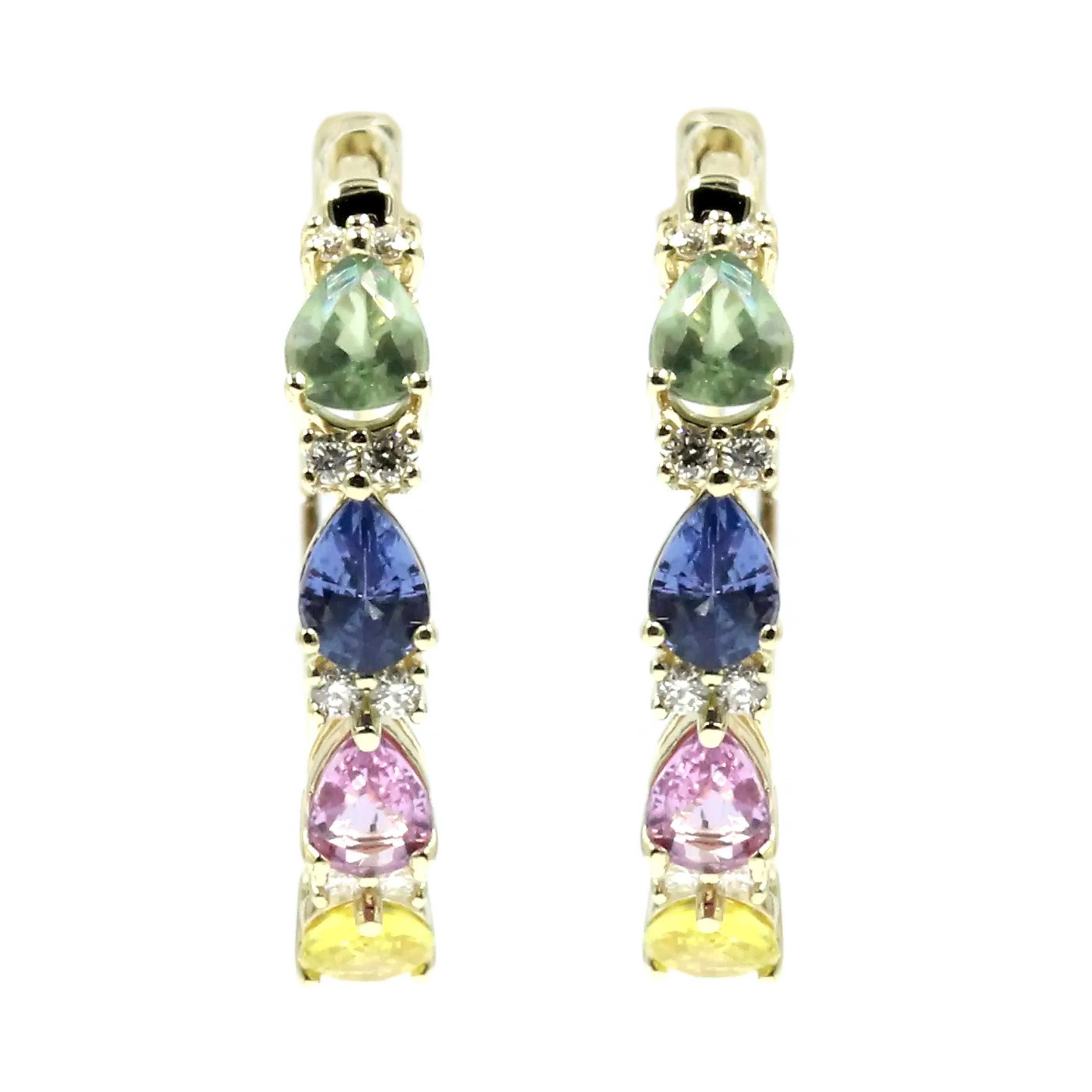 Gilded Lane 14K Gold 4x3mm Pear-Shaped Multi-Sapphire & Diamond Hoop Earrings - Image 5