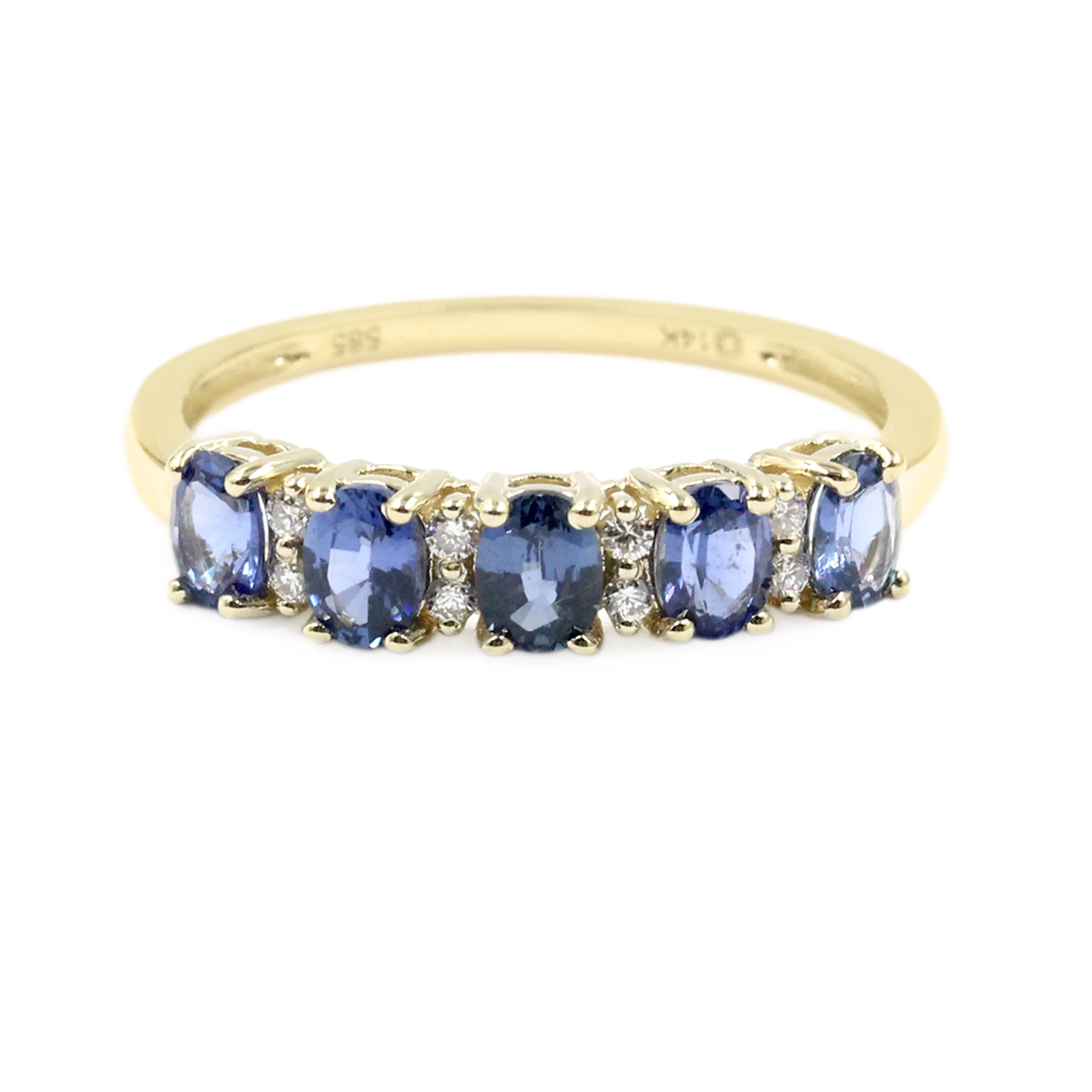 Gilded Lane 14K Gold 5-Stone Ceylon Blue Sapphire & Diamond Band Ring - Image 2