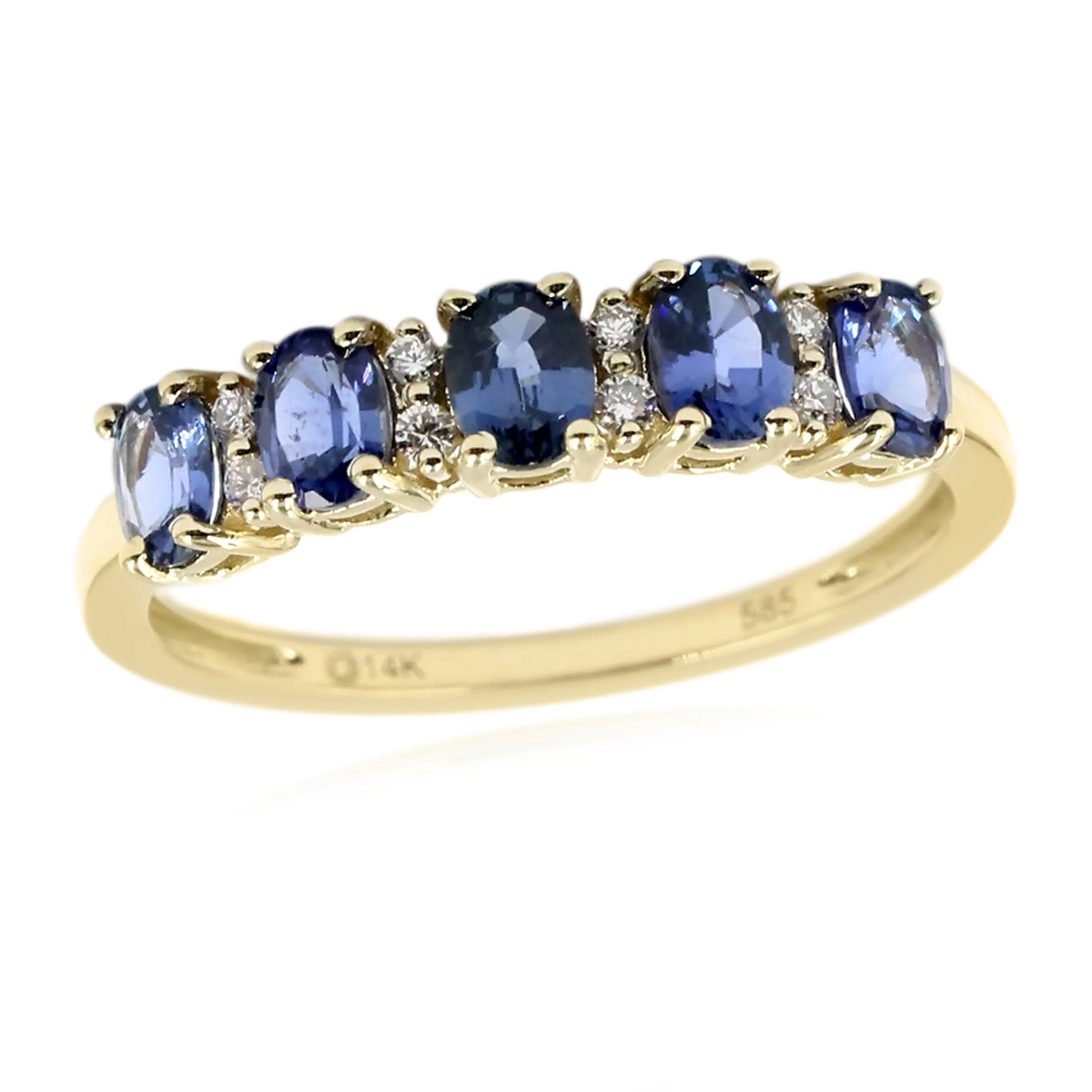 Gilded Lane 14K Gold 5-Stone Ceylon Blue Sapphire & Diamond Band Ring - Image 5