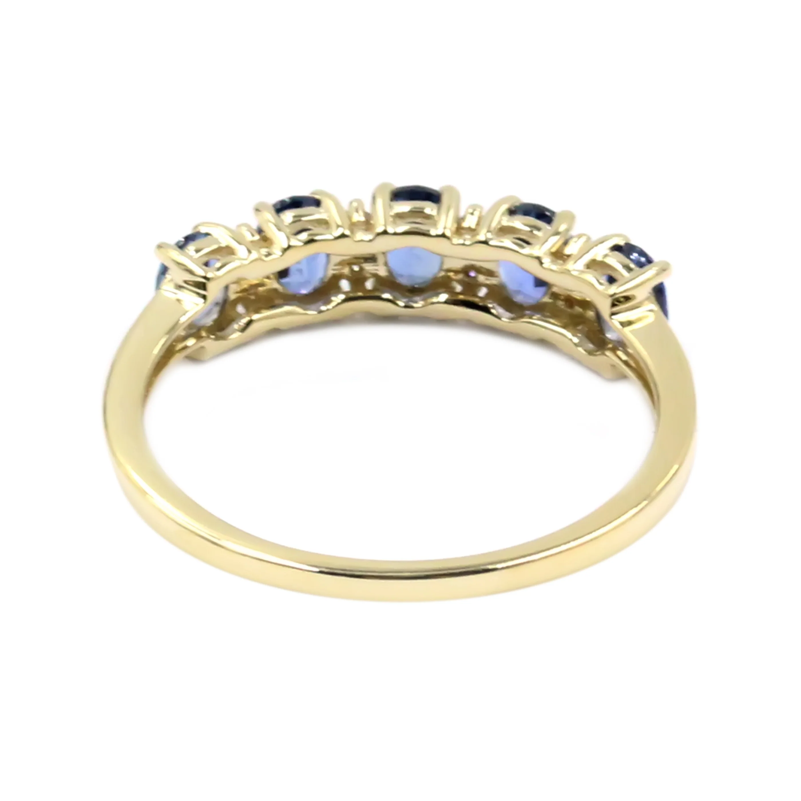 Gilded Lane 14K Gold 5-Stone Ceylon Blue Sapphire & Diamond Band Ring - Image 6