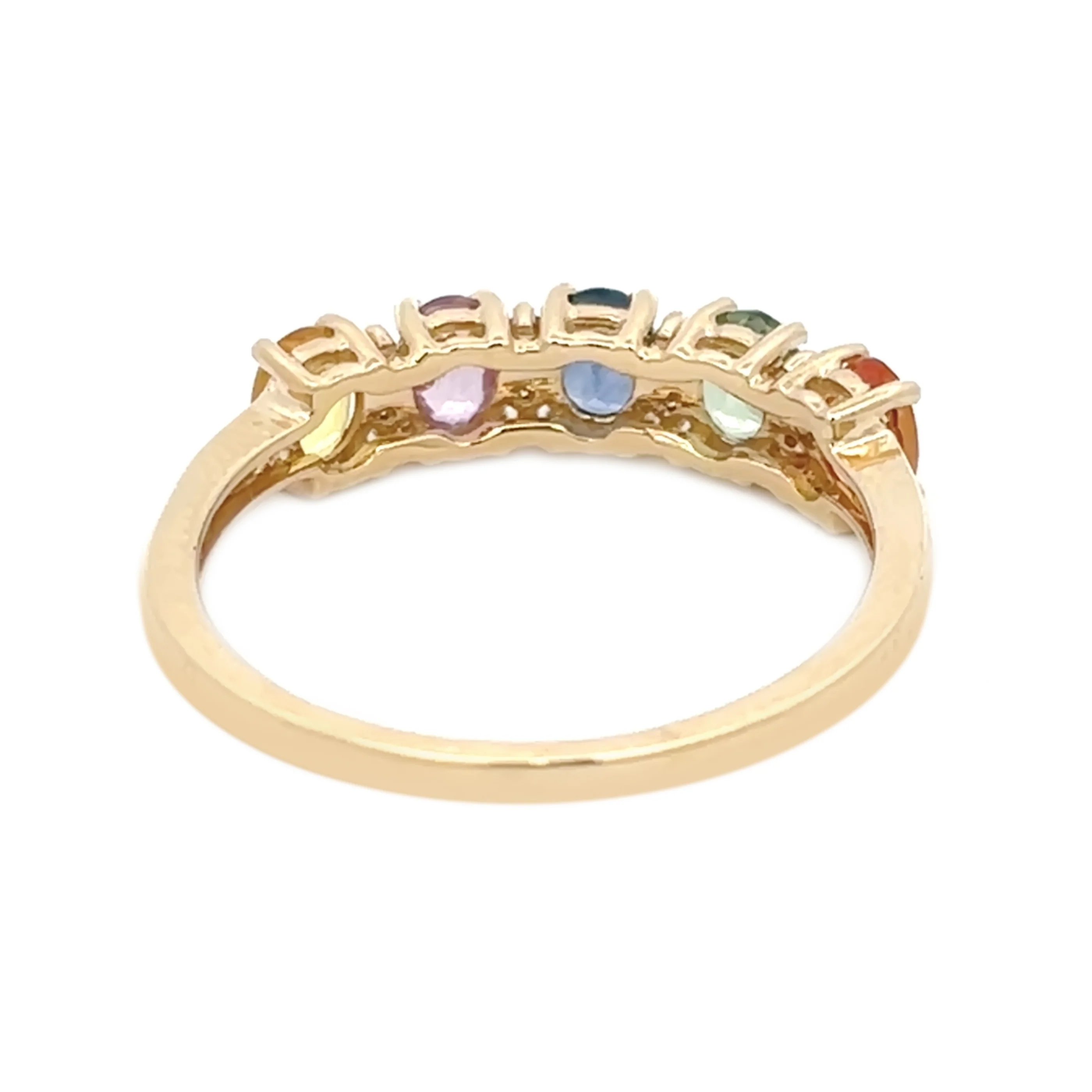 Gilded Lane 14K Gold 5-Stone Multi-Sapphire & Diamond Band Ring - Image 3