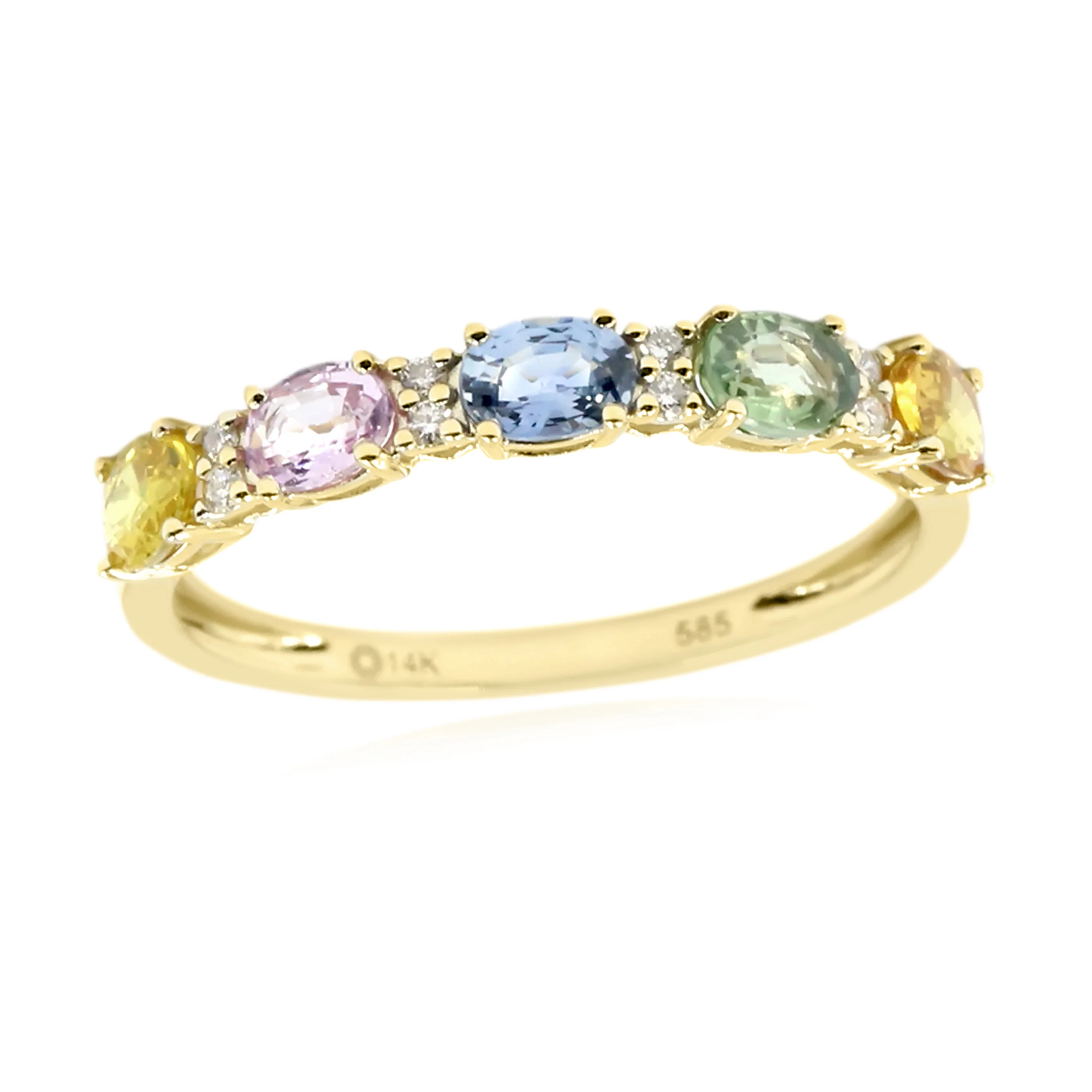 Gilded Lane 14K Gold 5-Stone Oval Multi-Sapphire & Diamond Ring - Image 2