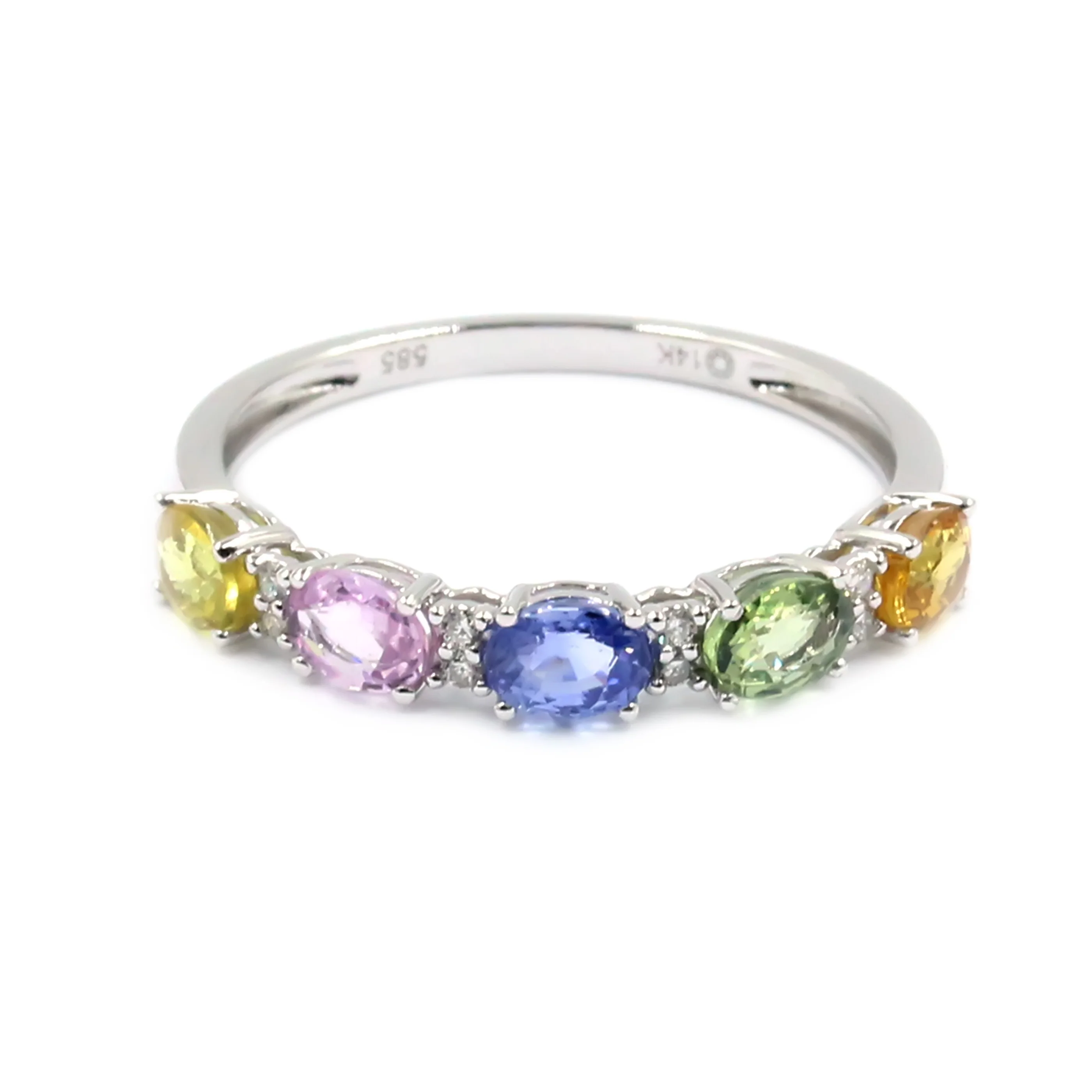 Gilded Lane 14K Gold 5-Stone Oval Multi-Sapphire & Diamond Ring - Image 3