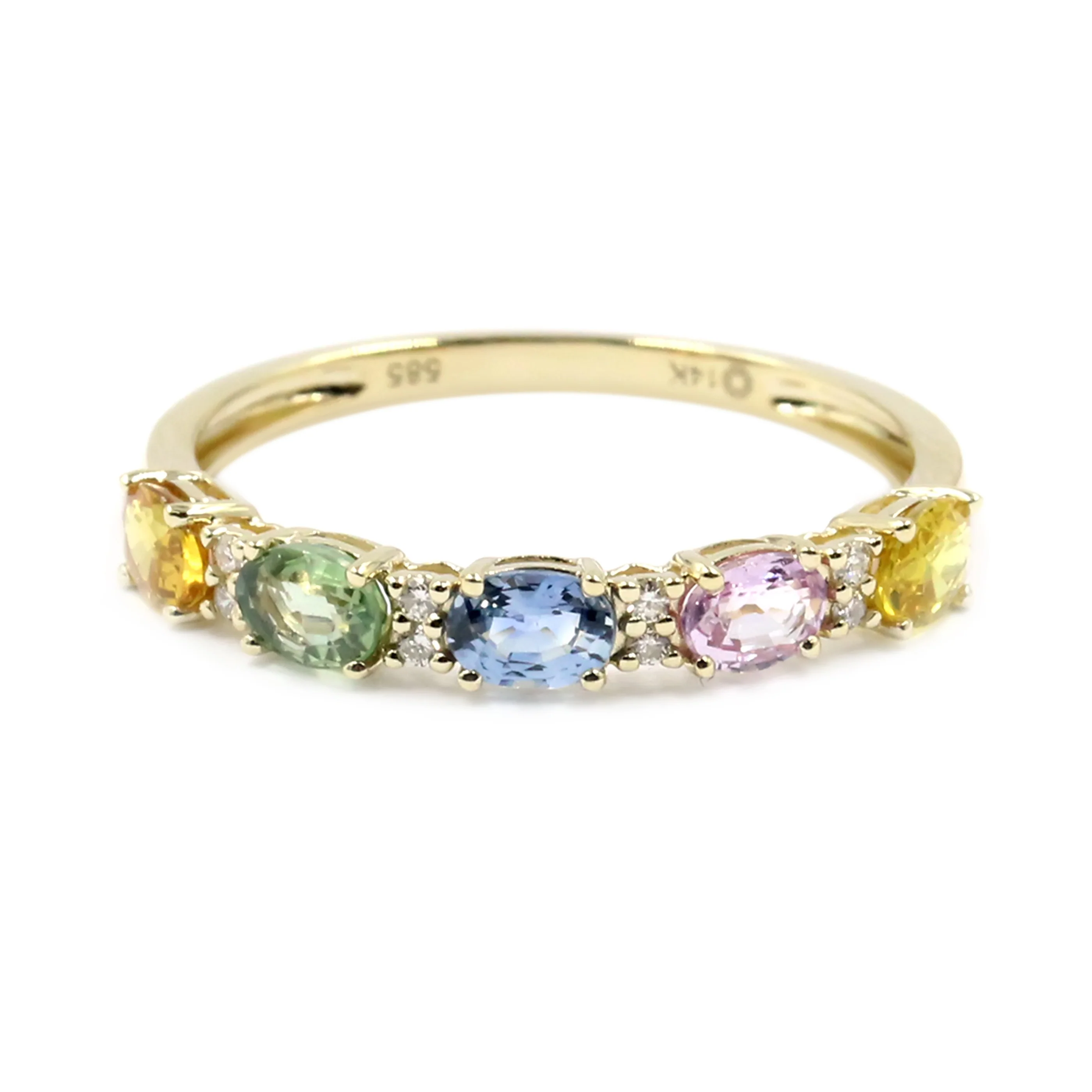 Gilded Lane 14K Gold 5-Stone Oval Multi-Sapphire & Diamond Ring - Image 6