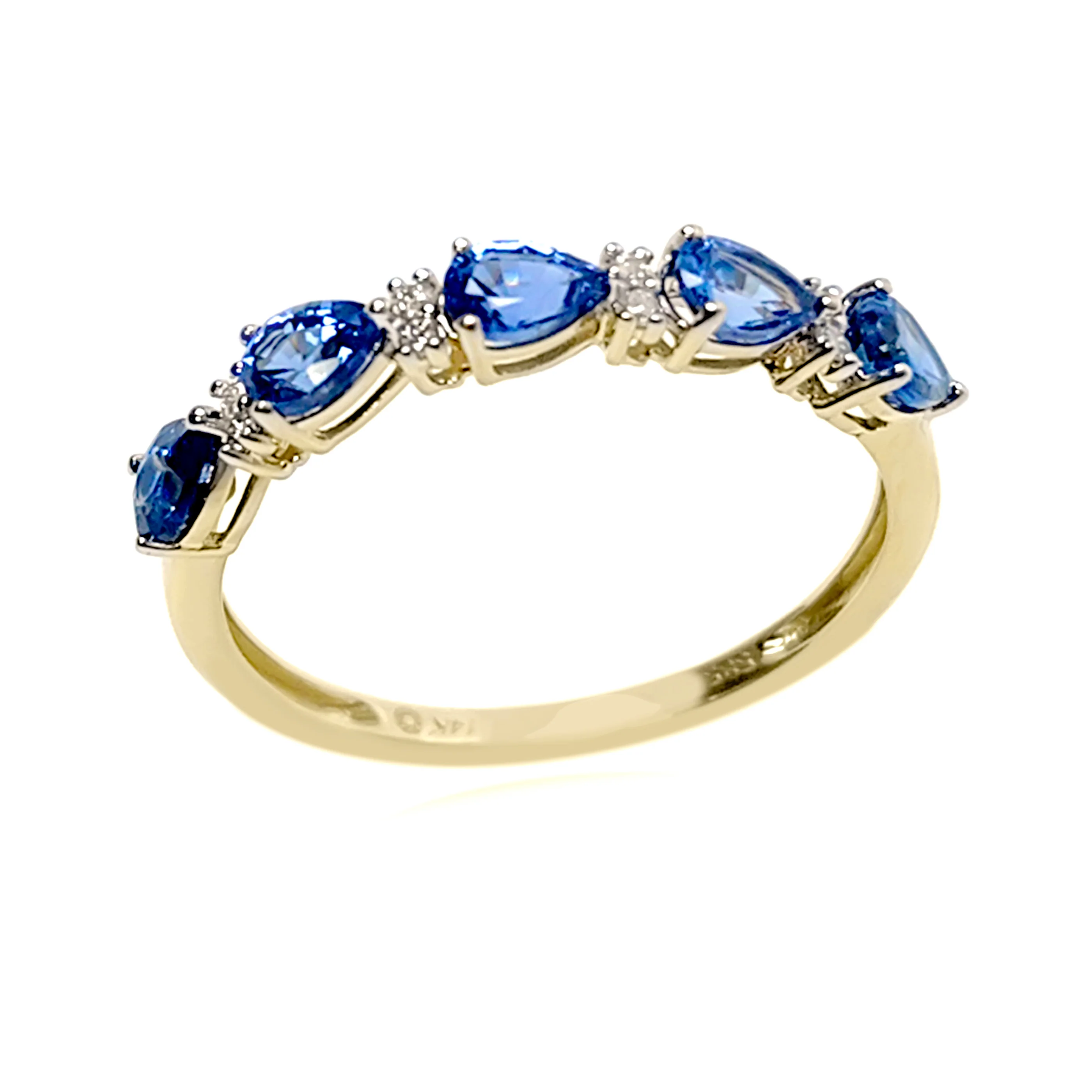 Gilded Lane 14K Gold 5-Stone Pear-Shaped Ceylon Blue Sapphire & Diamond Ring - Image 2