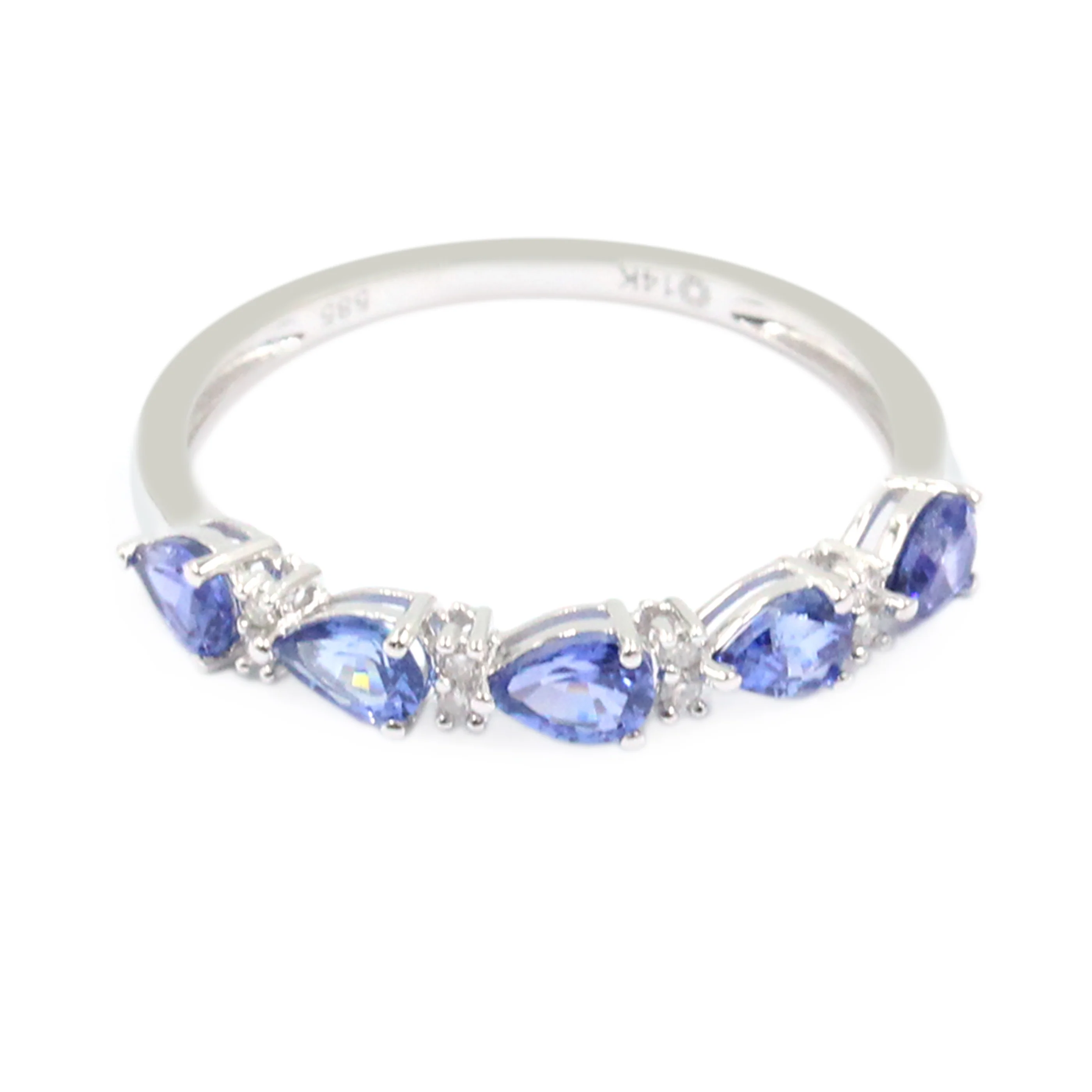 Gilded Lane 14K Gold 5-Stone Pear-Shaped Ceylon Blue Sapphire & Diamond Ring - Image 4