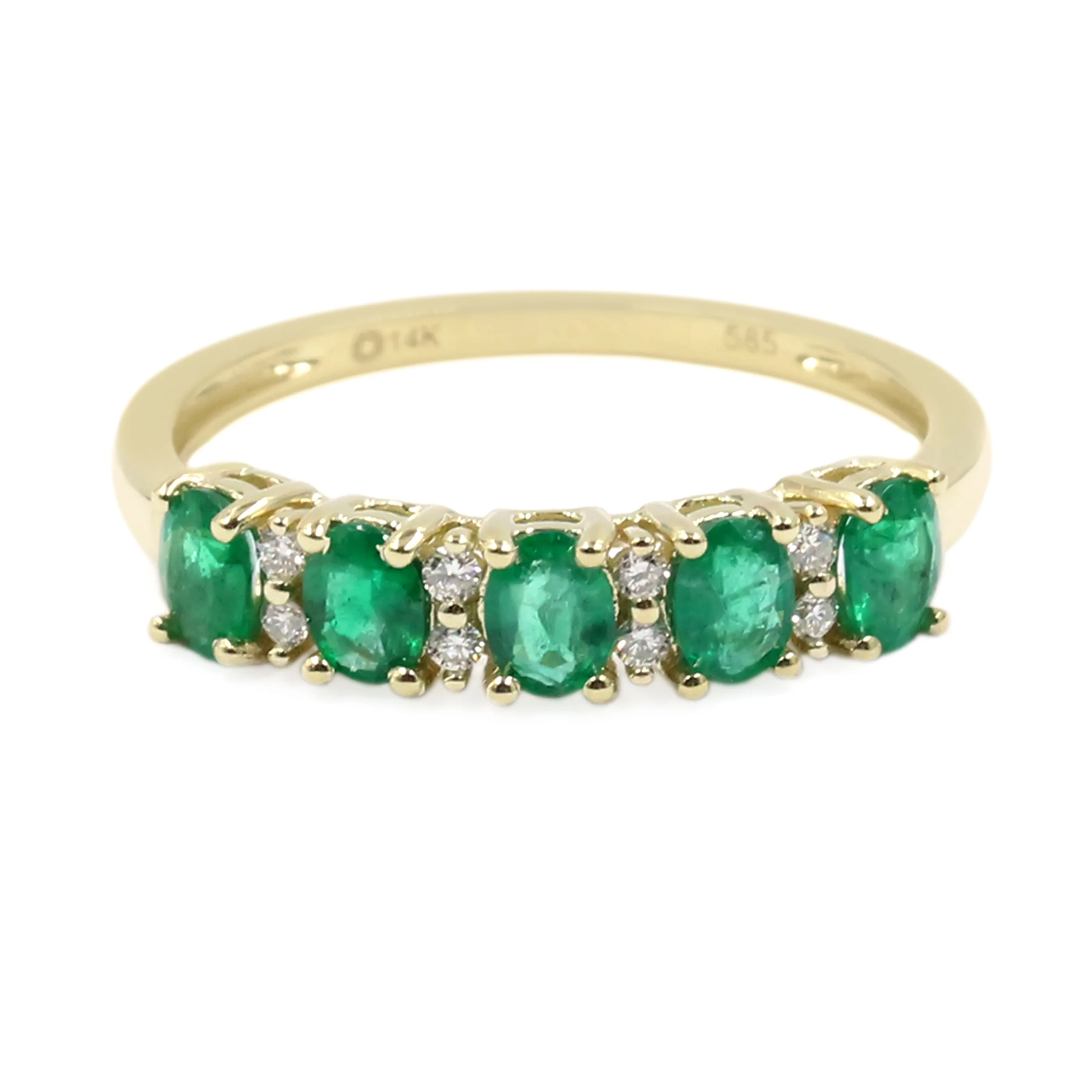 Gilded Lane 14K Gold 5-Stone Zambian Emerald & Diamond Band Ring - Image 4