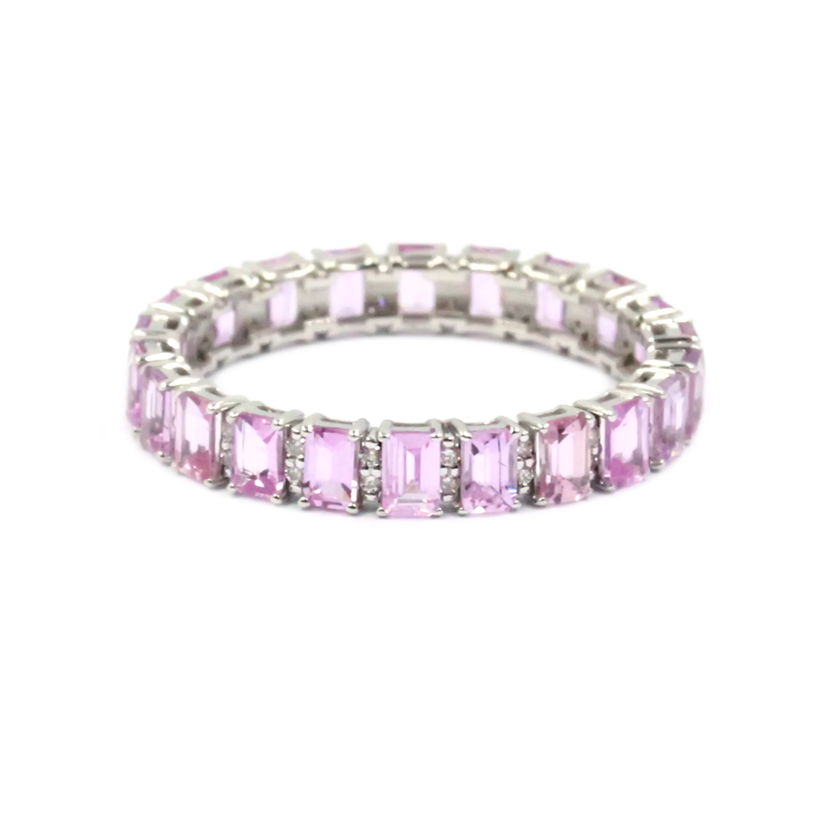 Gilded Lane 14K Gold Baguette Pink Sapphire & Diamond Eternity Band Ring - Image 2