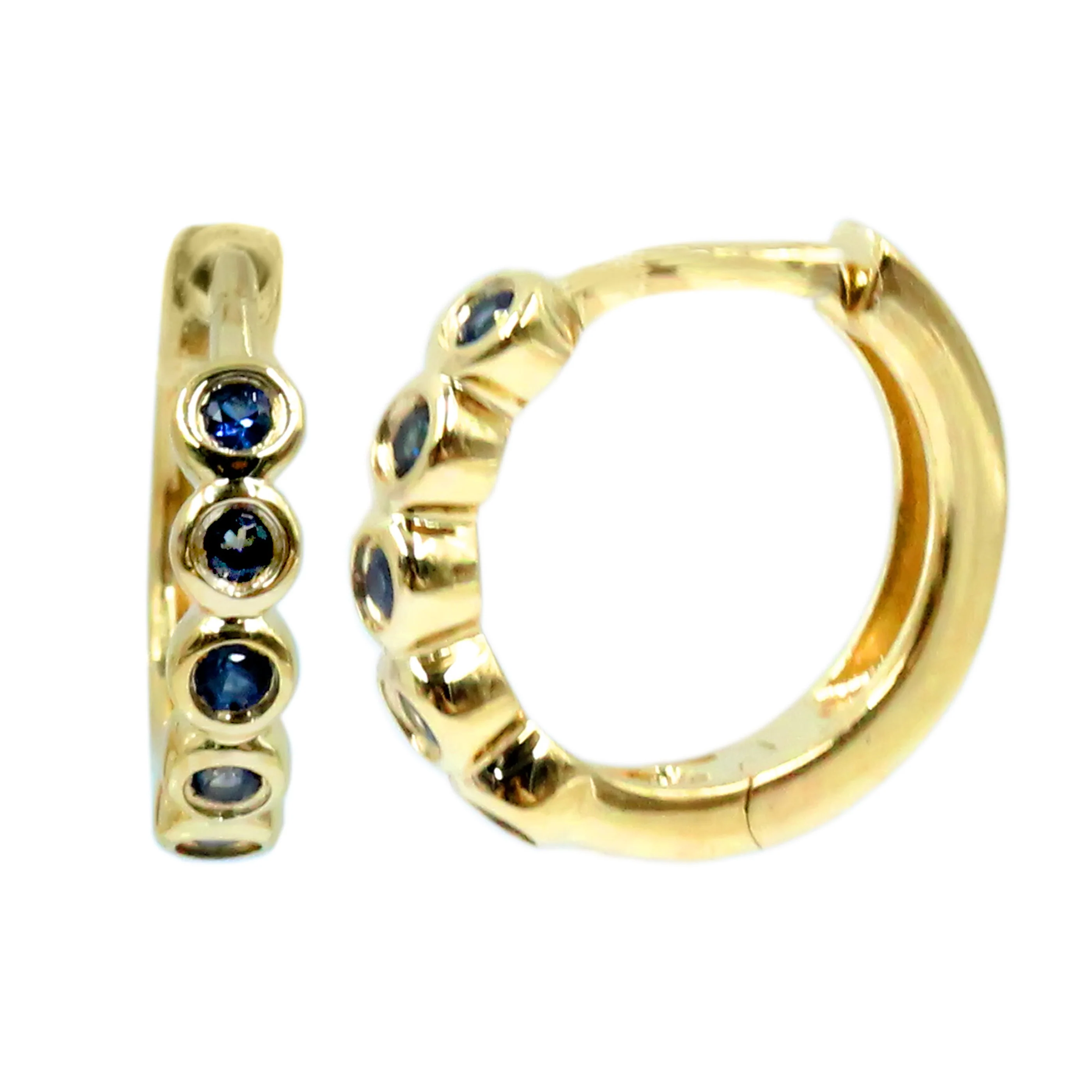 Gilded Lane 14K Gold Ceylon Blue Sapphire Bezel-Set Huggie Hoop Earrings - Image 2