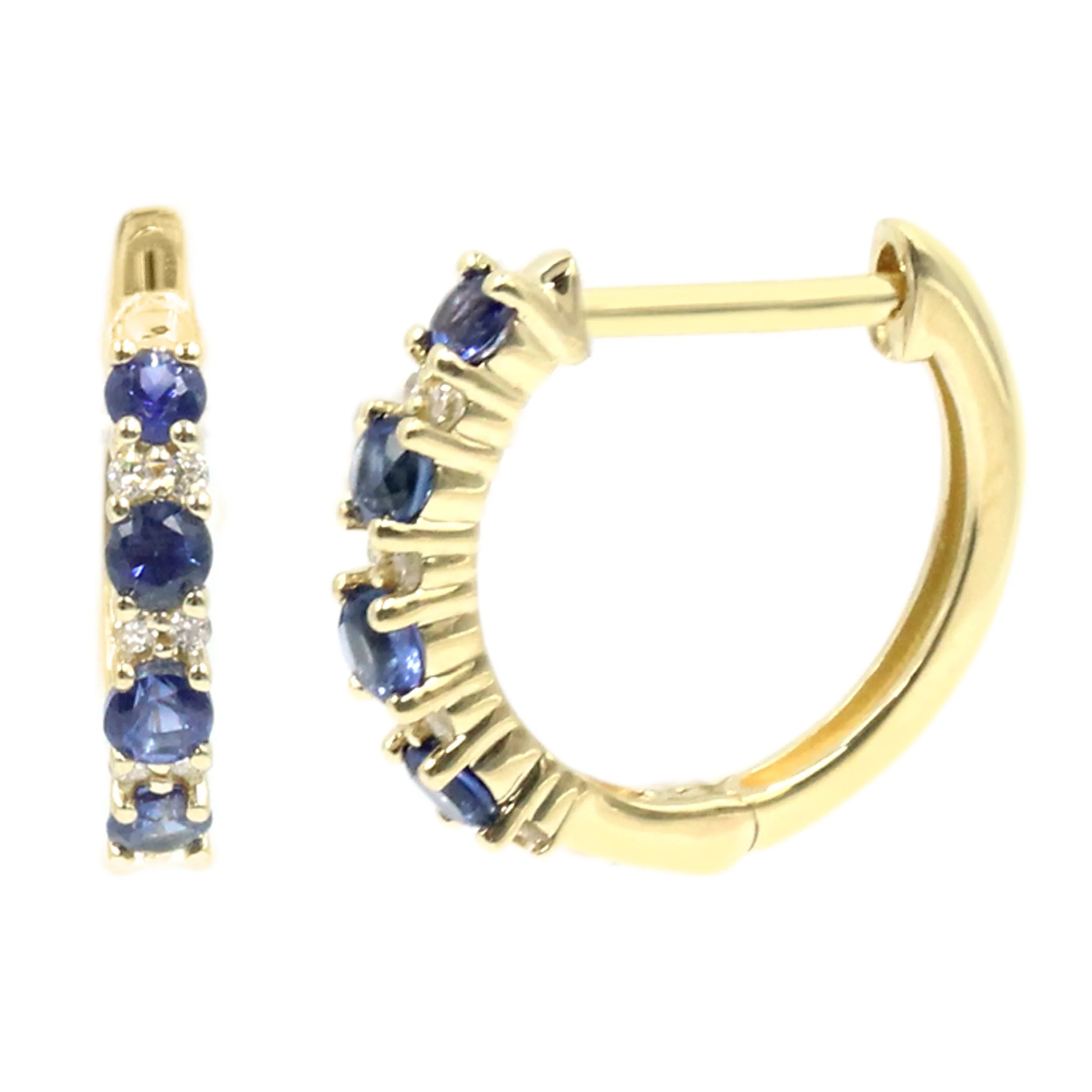 Gilded Lane 14K Gold Ceylon Blue Sapphire & Diamond Alternating Hoop Earrings - Image 2