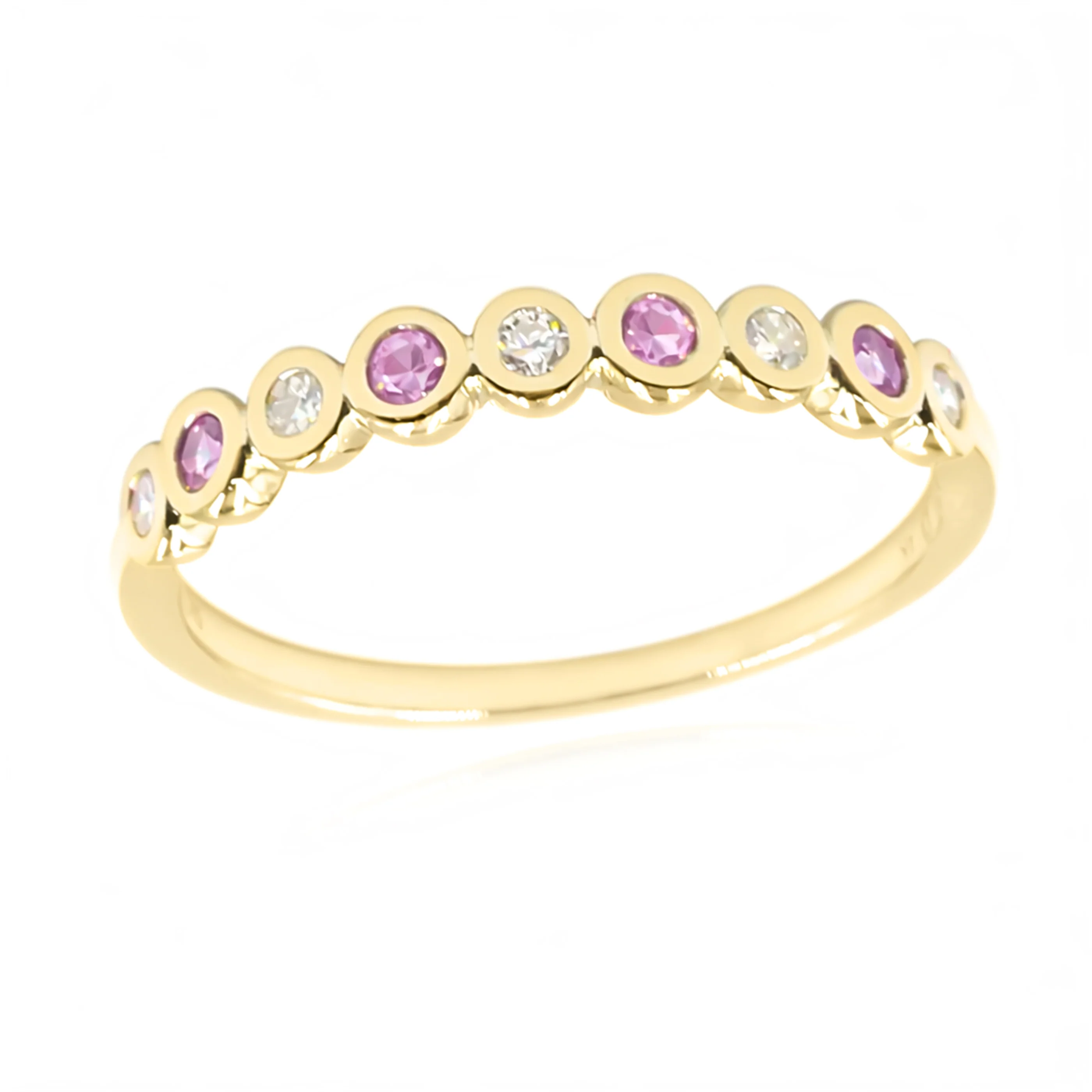 Gilded Lane 14K Gold Choice of Precious Gem & Diamond Bezel Set Stack Ring - Image 2