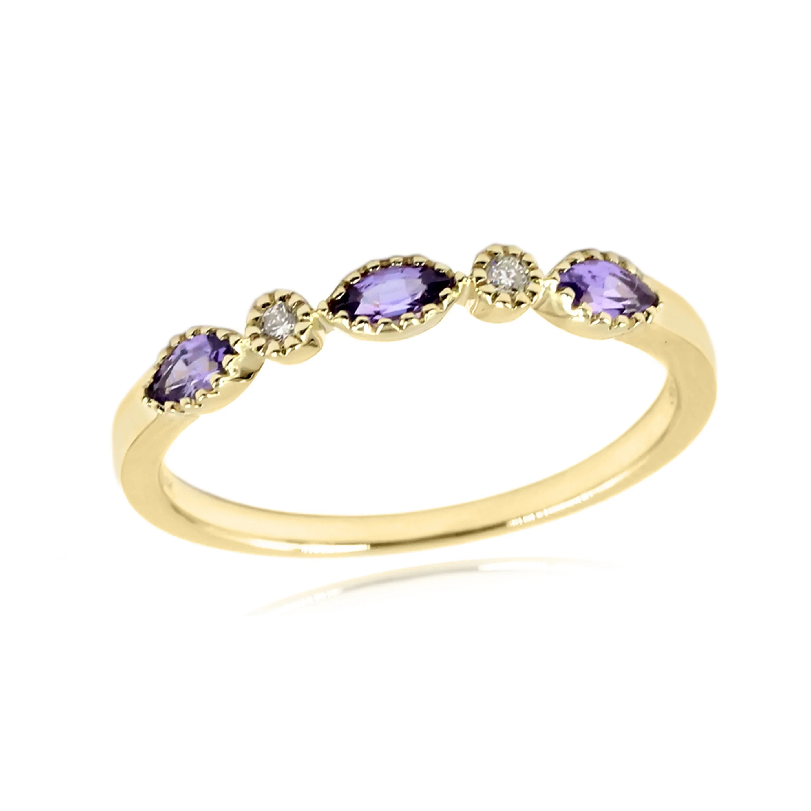 Gilded Lane 14K Gold Marquise Gemstone & Diamond Milgrain Stack Ring - Image 11