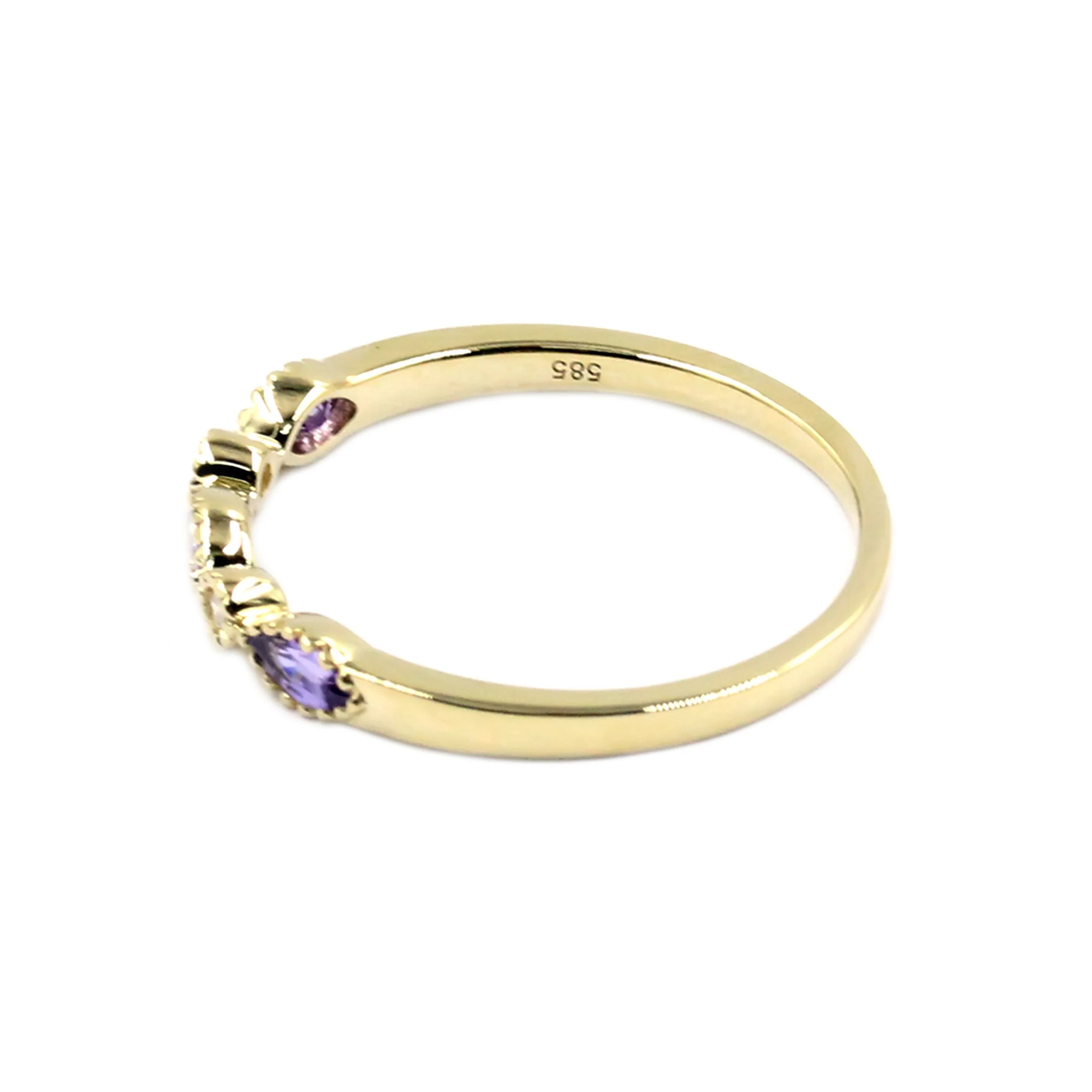 Gilded Lane 14K Gold Marquise Gemstone & Diamond Milgrain Stack Ring - Image 13