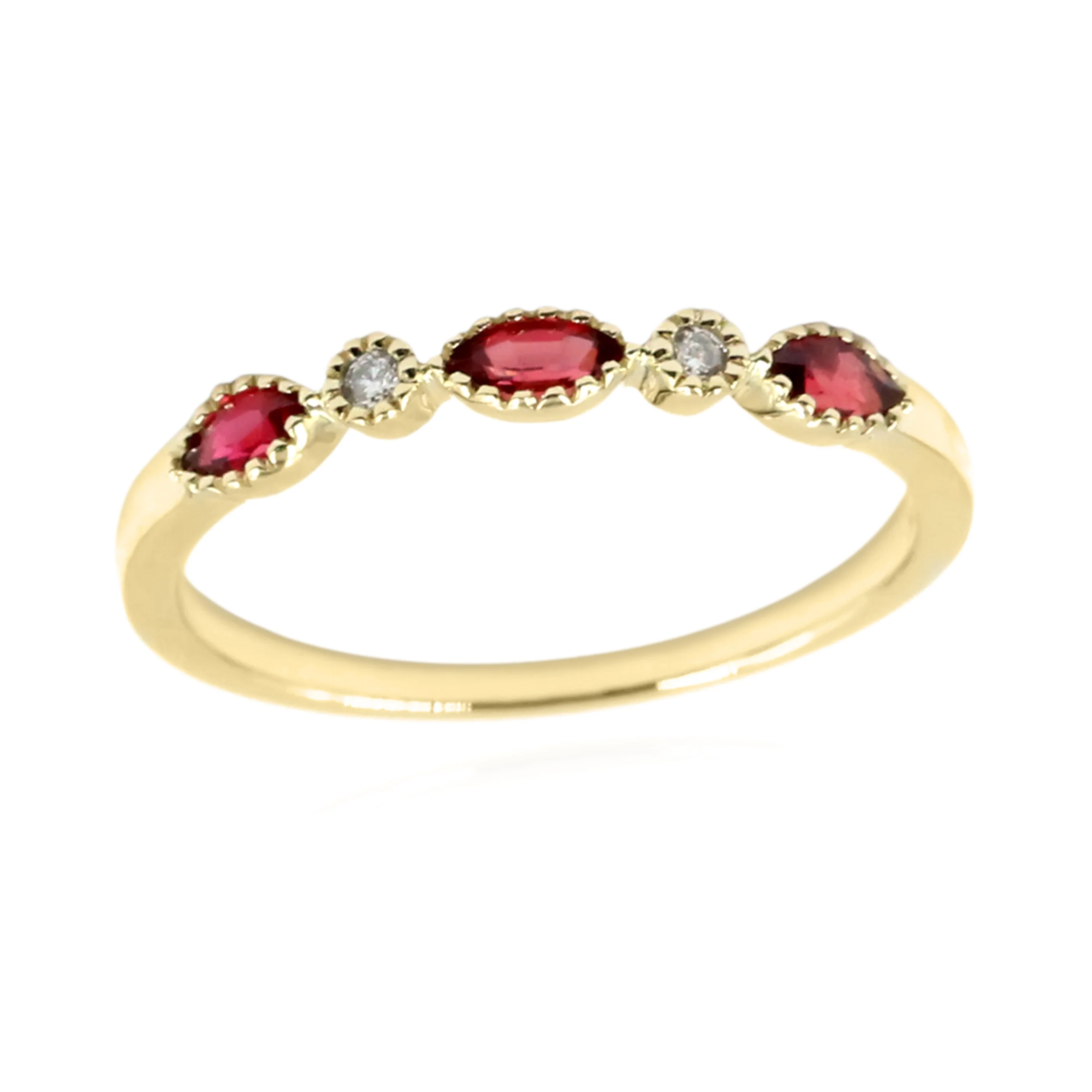 Gilded Lane 14K Gold Marquise Gemstone & Diamond Milgrain Stack Ring - Image 14
