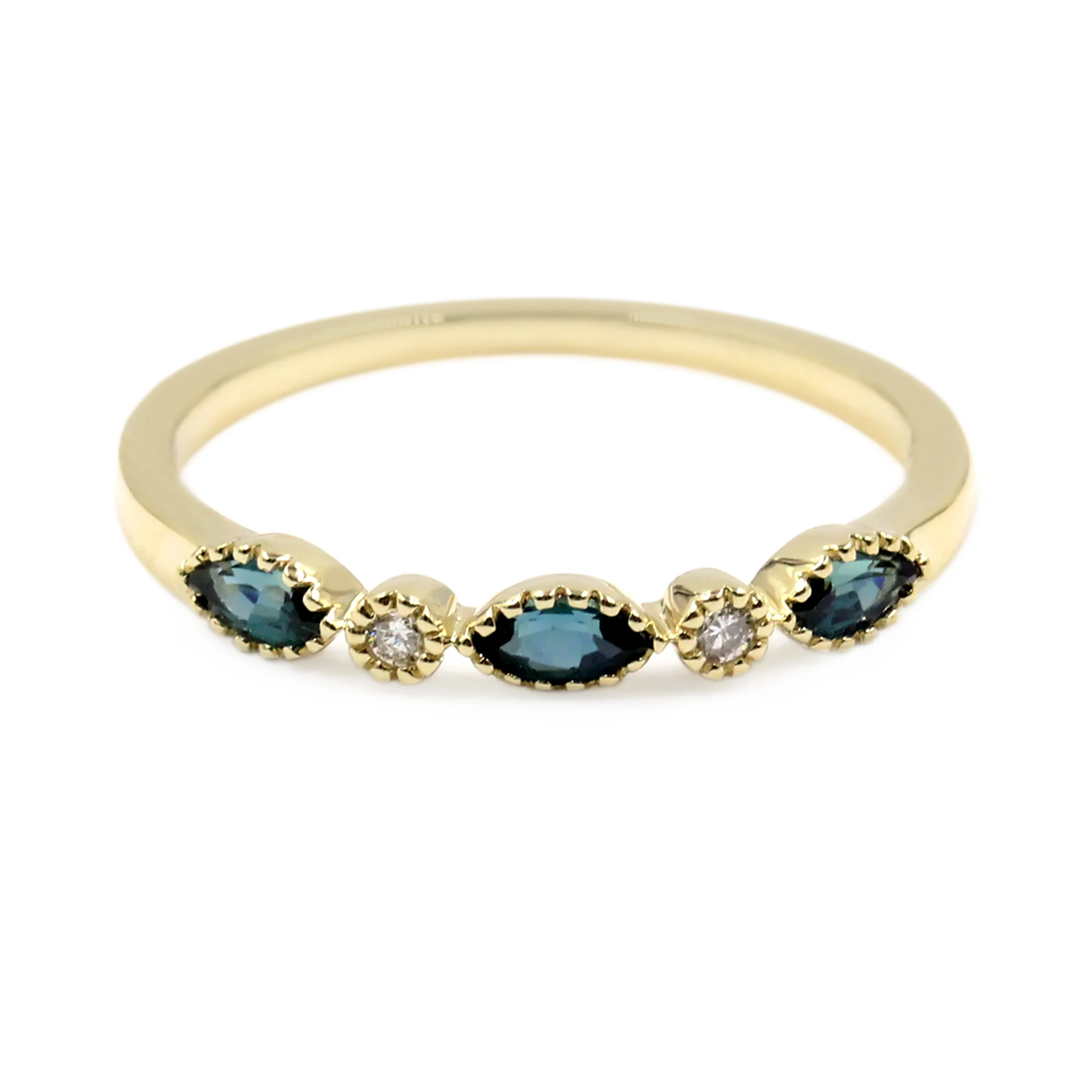Gilded Lane 14K Gold Marquise Gemstone & Diamond Milgrain Stack Ring - Image 2