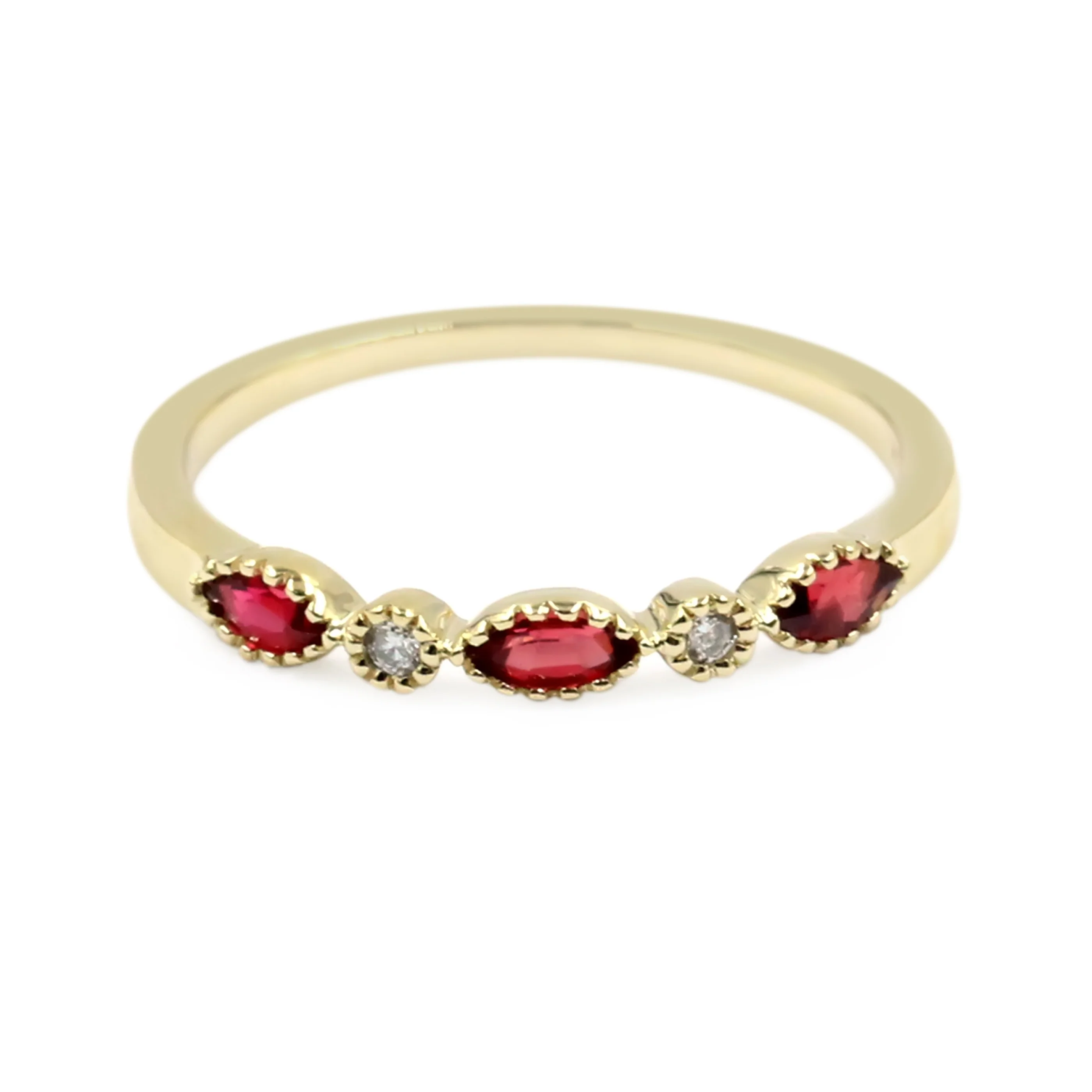 Gilded Lane 14K Gold Marquise Gemstone & Diamond Milgrain Stack Ring - Image 3