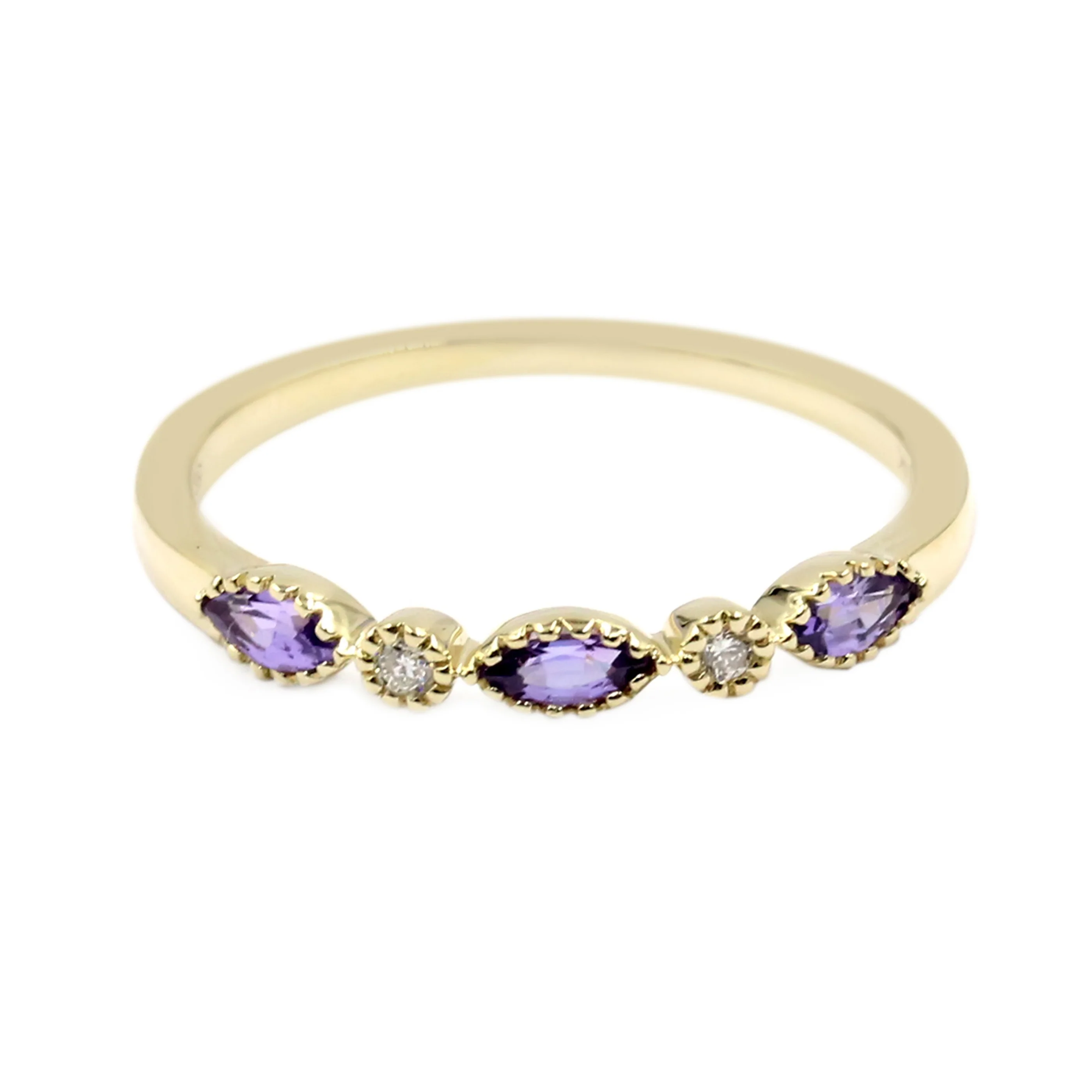 Gilded Lane 14K Gold Marquise Gemstone & Diamond Milgrain Stack Ring - Image 4