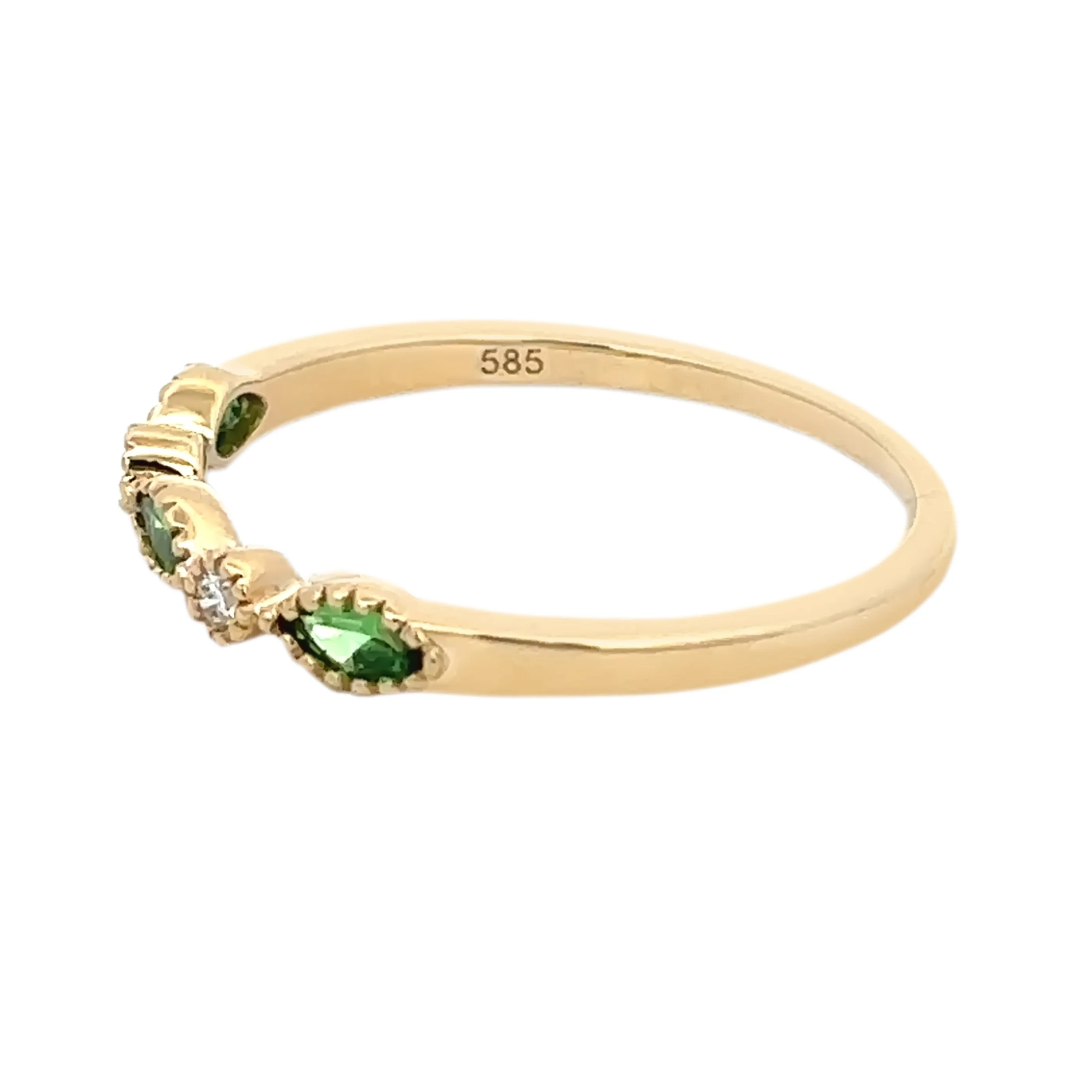 Gilded Lane 14K Gold Marquise Gemstone & Diamond Milgrain Stack Ring - Image 7