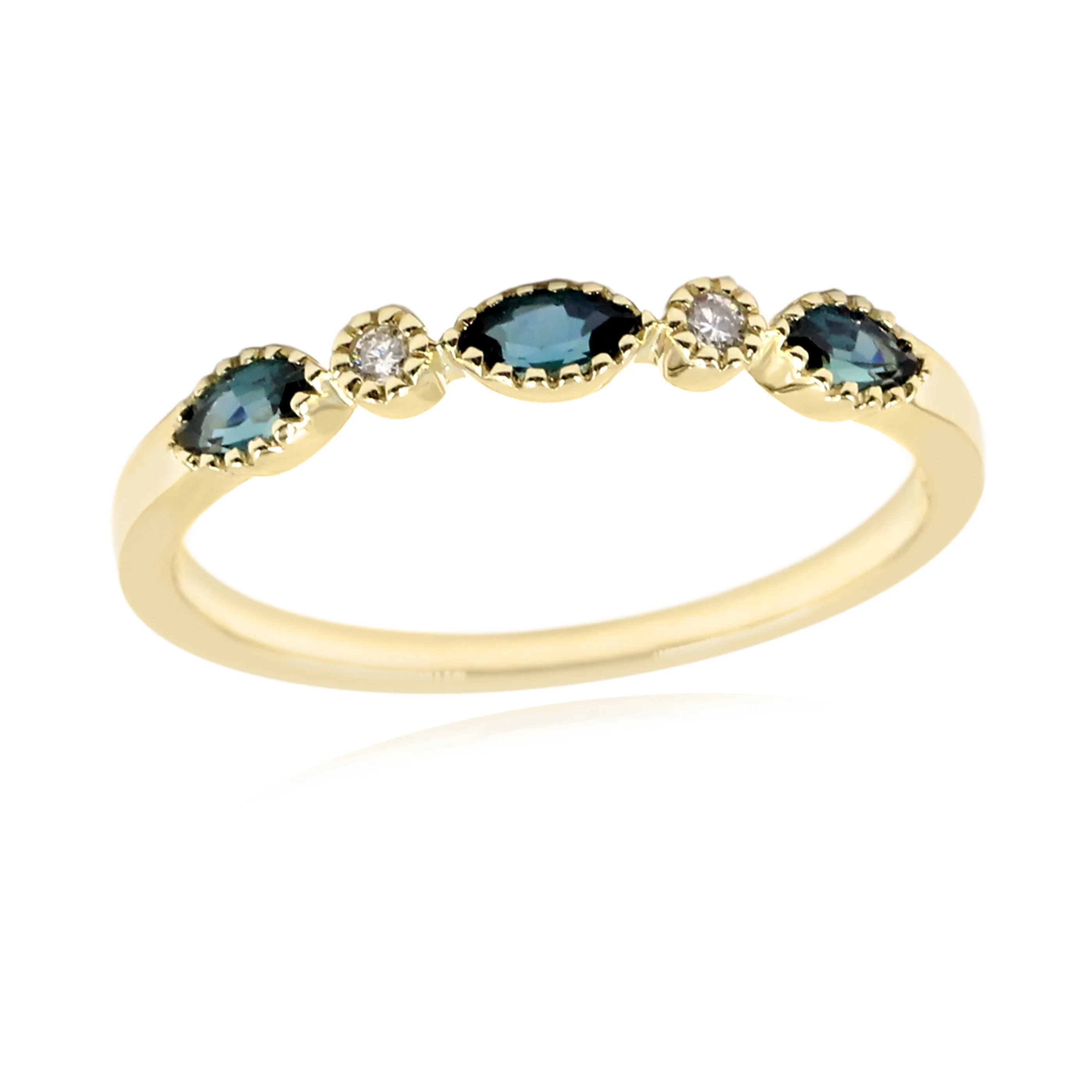 Gilded Lane 14K Gold Marquise Gemstone & Diamond Milgrain Stack Ring - Image 8
