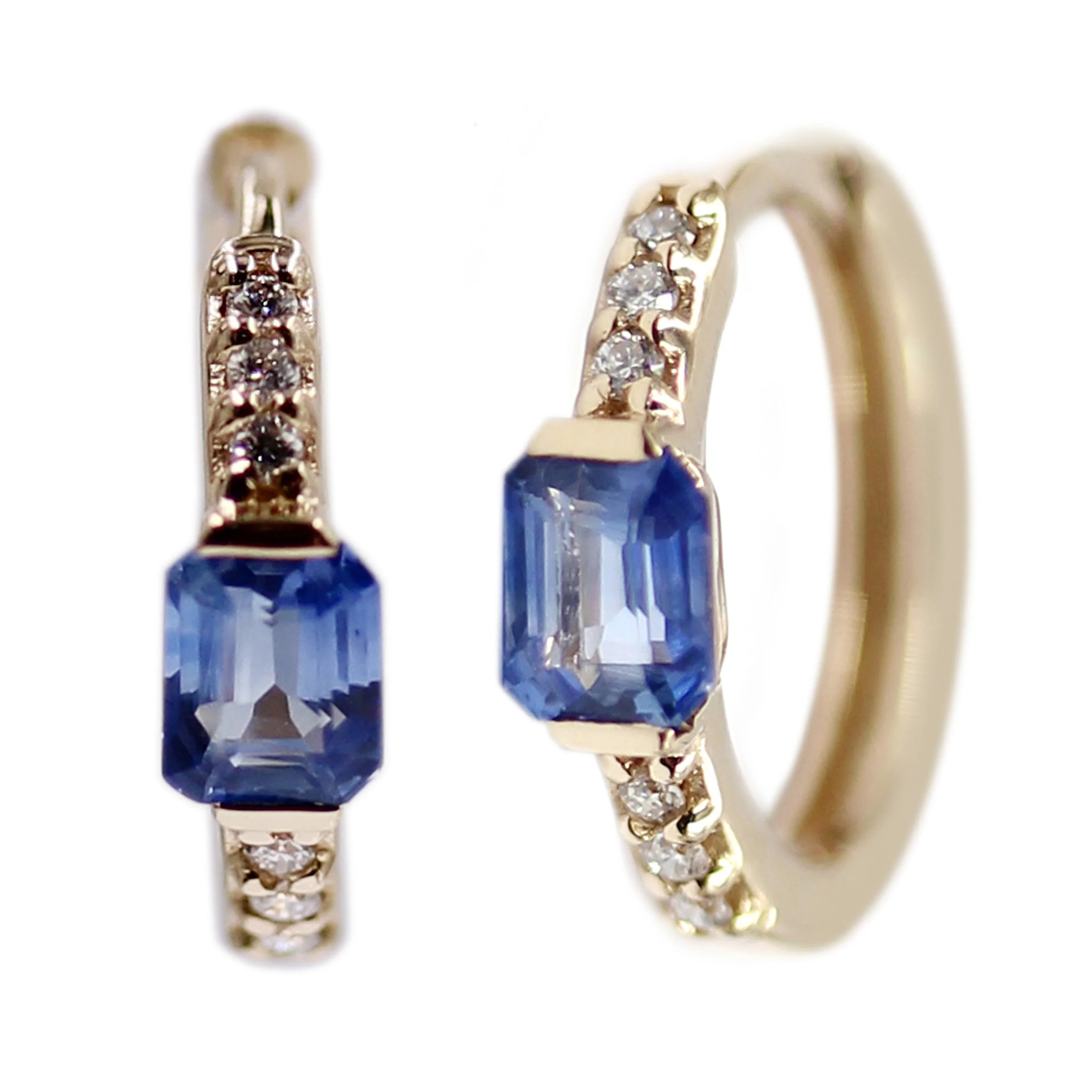 Gilded Lane 14K Gold Octagon-Cut Ceylon Blue Sapphire & Diamond Hoop Earrings - Image 2