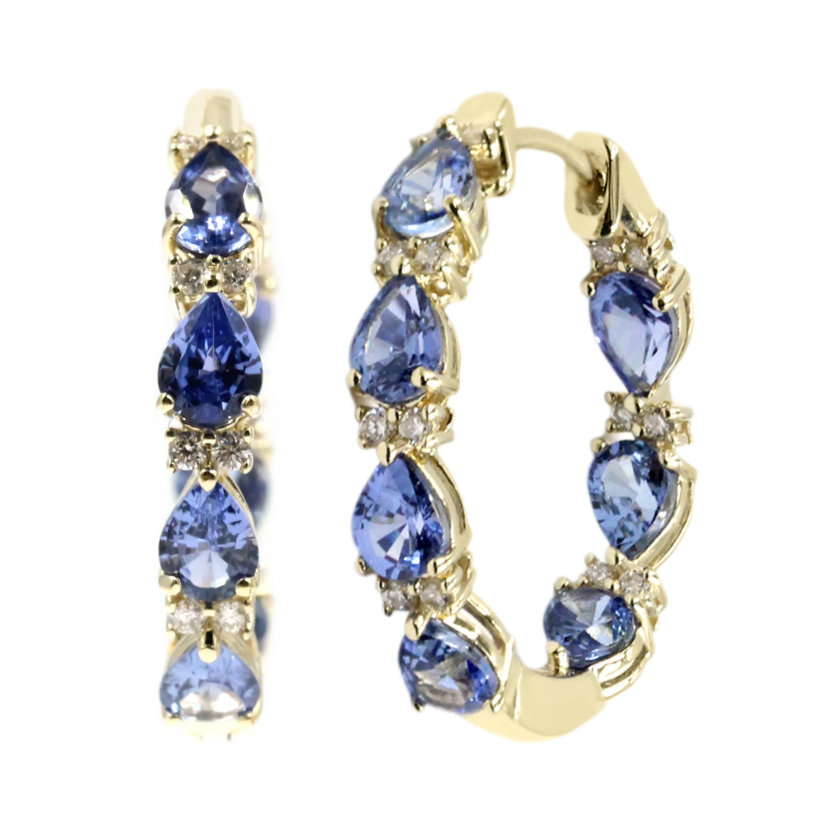 Gilded Lane 14K Gold Pear-Shaped Choice of Sapphire & Diamond Inside-Out Hoop Earrings - Image 2
