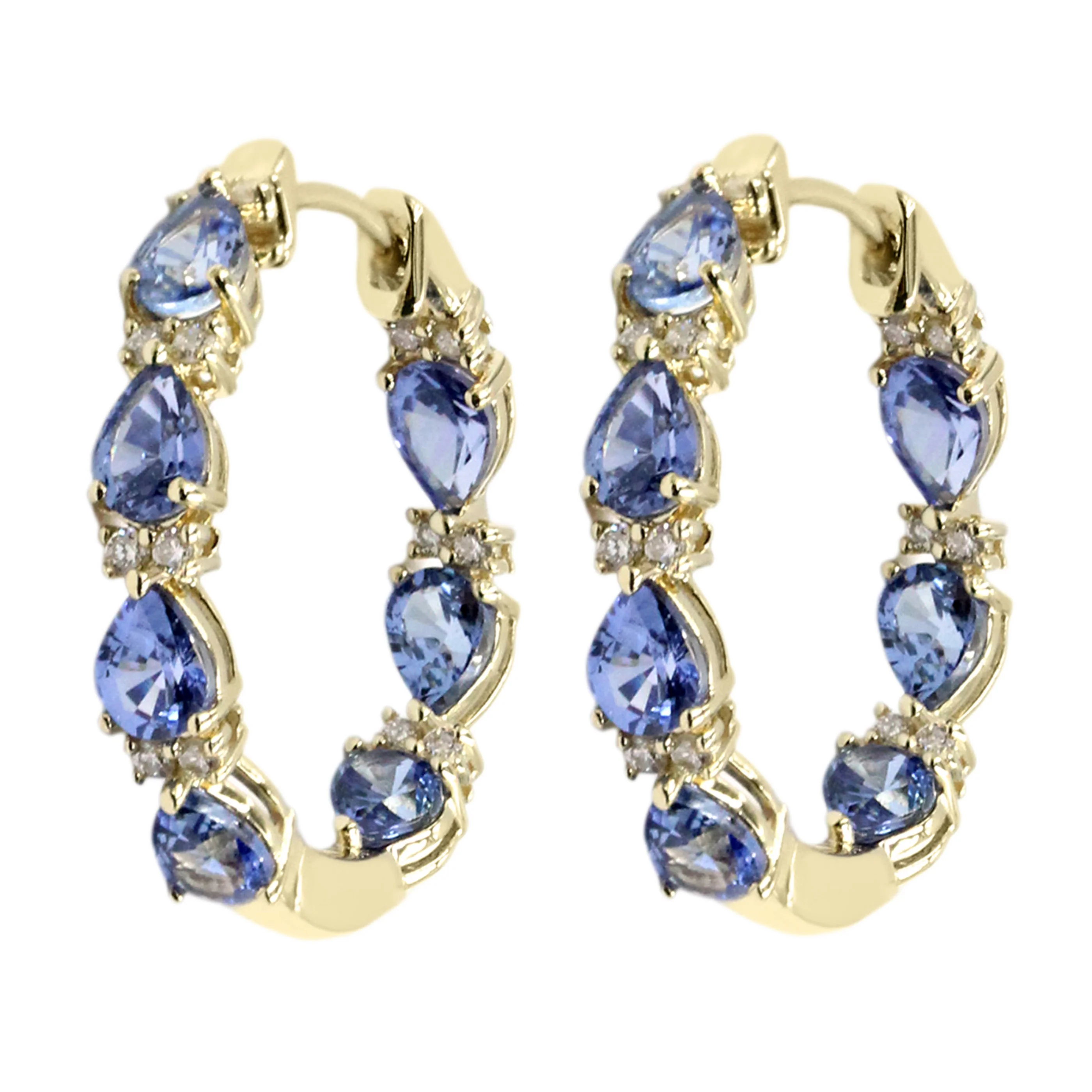 Gilded Lane 14K Gold Pear-Shaped Choice of Sapphire & Diamond Inside-Out Hoop Earrings - Image 5