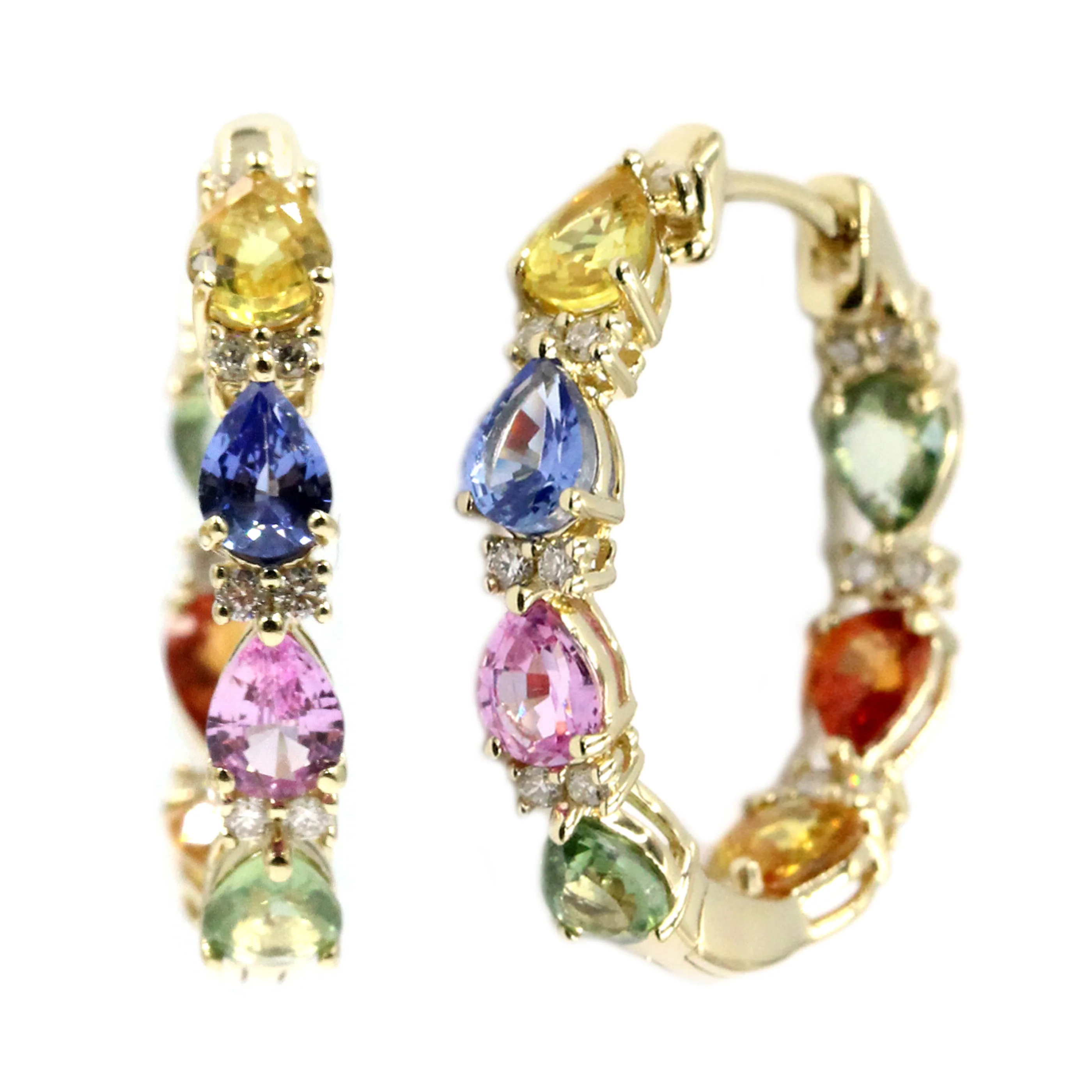 Gilded Lane 14K Gold Pear-Shaped Multi-Sapphire & Diamond Inside-Out Hoop Earrings - Image 2