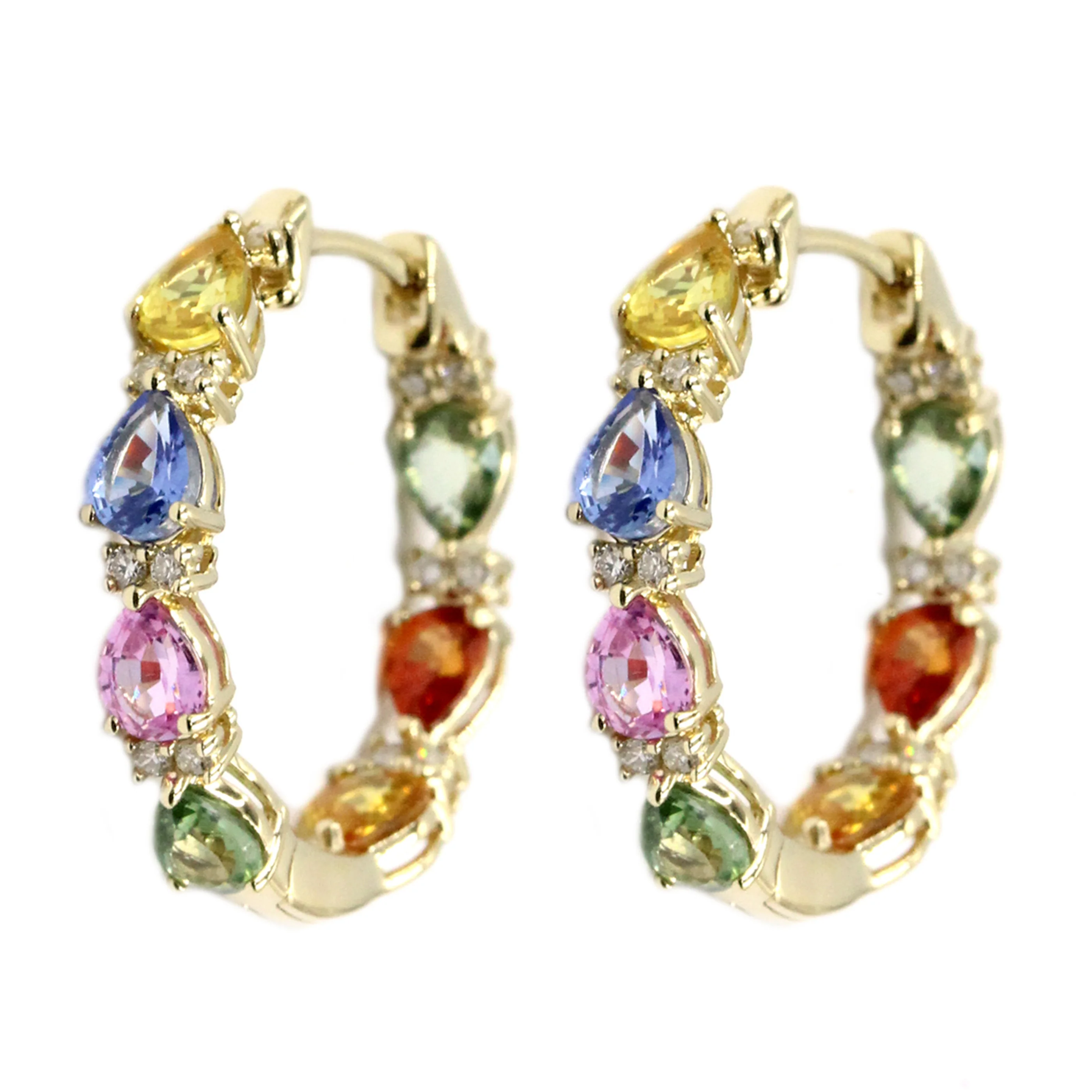 Gilded Lane 14K Gold Pear-Shaped Multi-Sapphire & Diamond Inside-Out Hoop Earrings - Image 3
