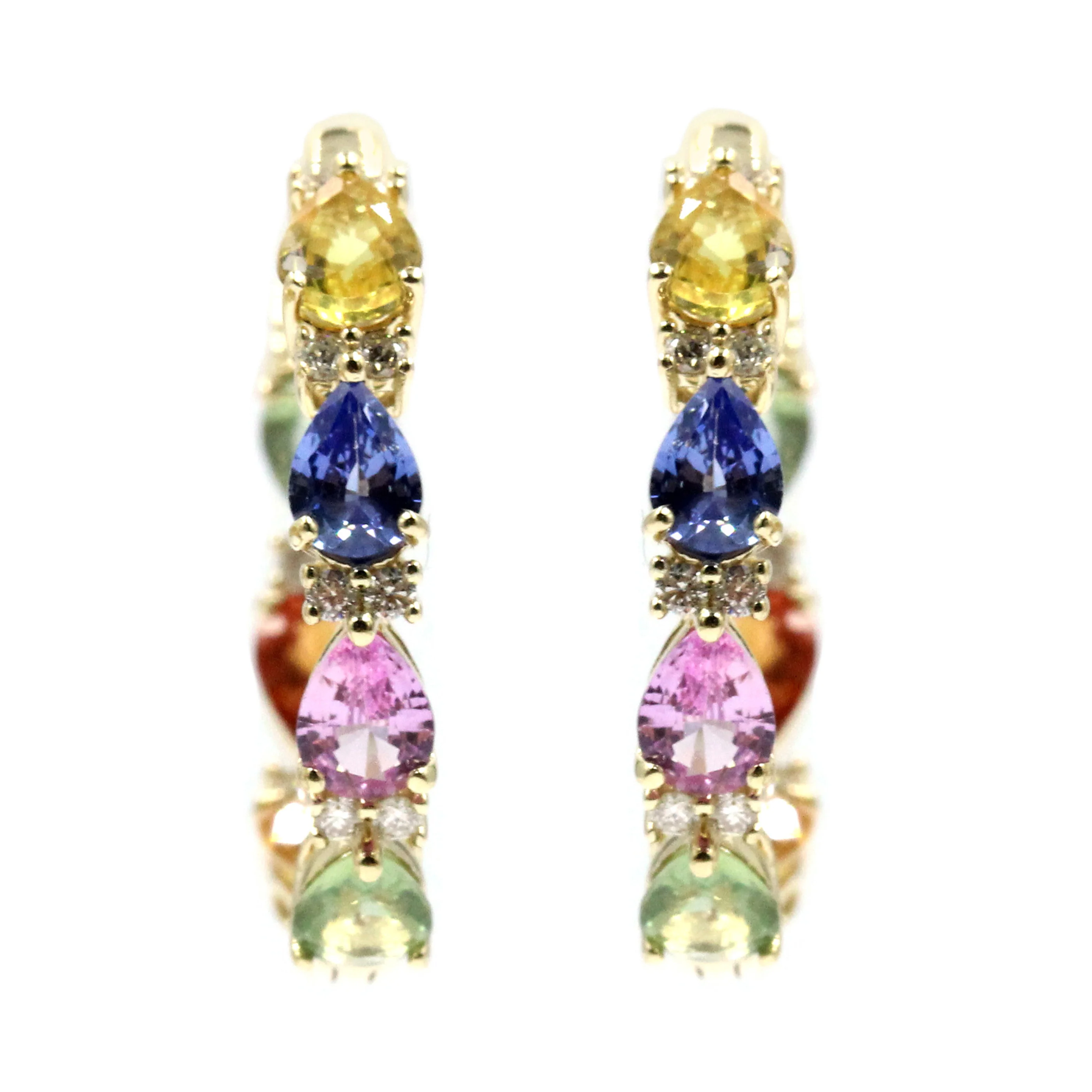 Gilded Lane 14K Gold Pear-Shaped Multi-Sapphire & Diamond Inside-Out Hoop Earrings - Image 4