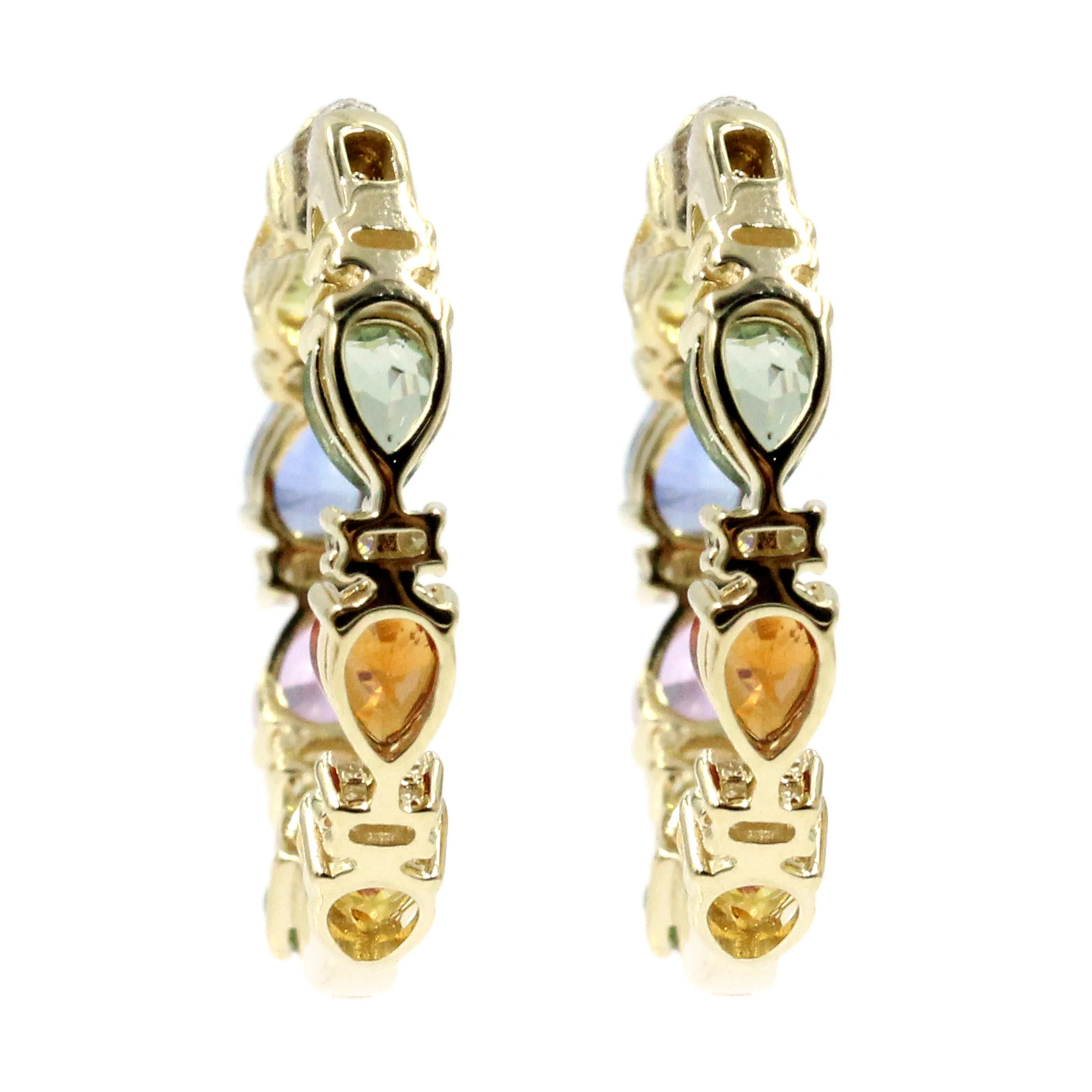 Gilded Lane 14K Gold Pear-Shaped Multi-Sapphire & Diamond Inside-Out Hoop Earrings - Image 5