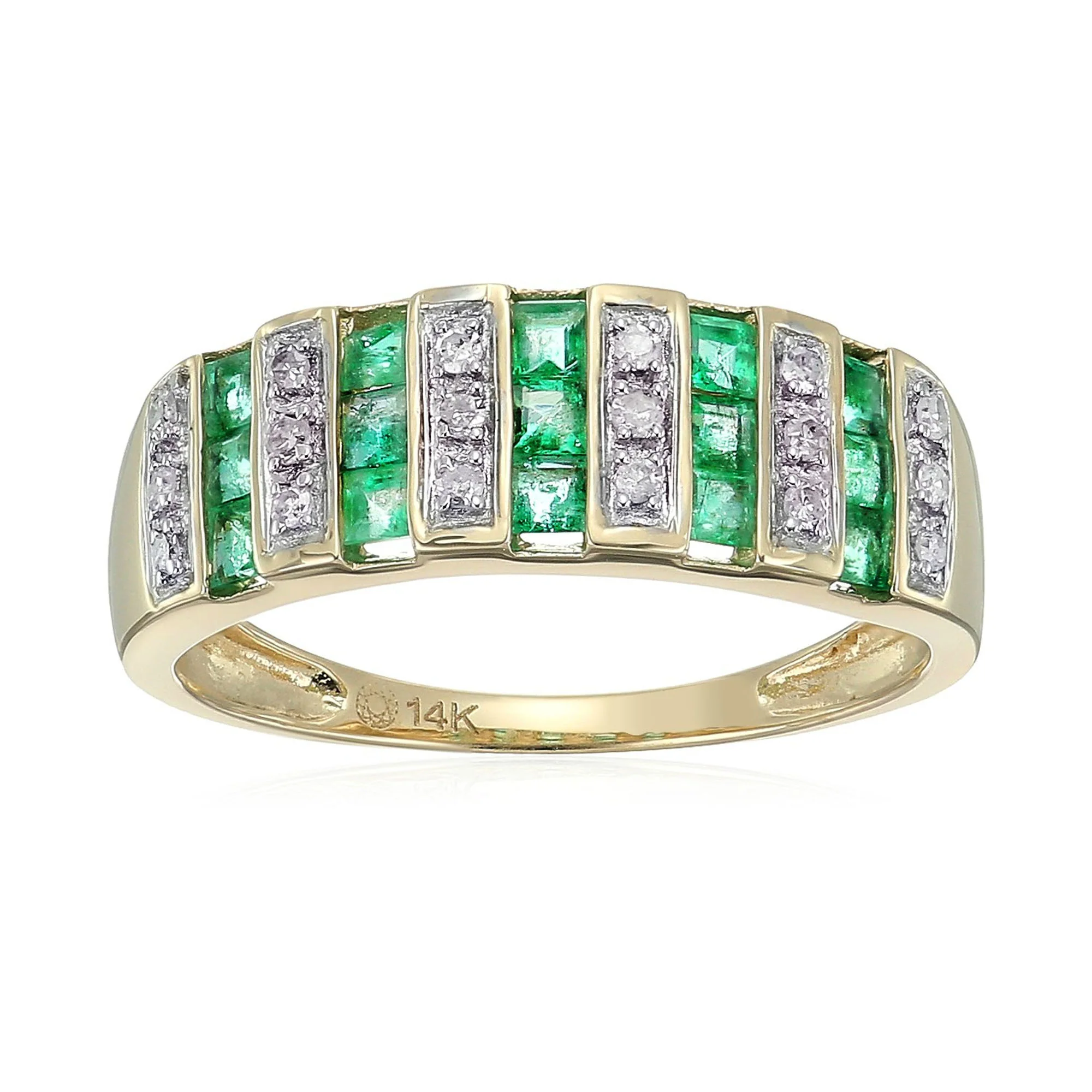 Gilded Lane 14K Gold Precious Gem & Diamond Triple-Row Ring - Image 2