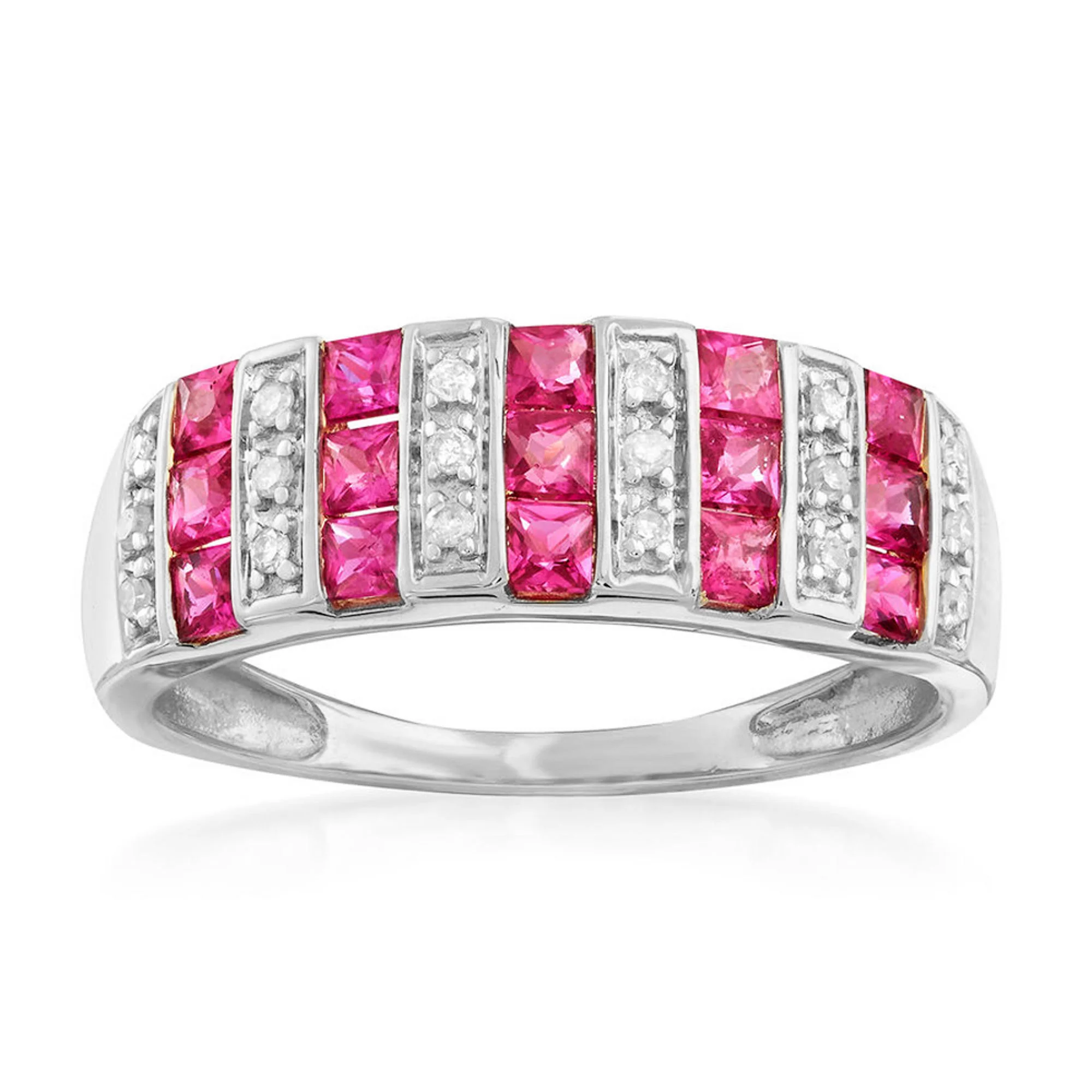 Gilded Lane 14K Gold Precious Gem & Diamond Triple-Row Ring - Image 4