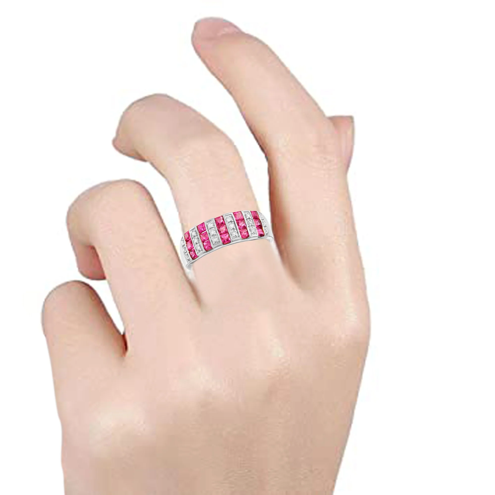 Gilded Lane 14K Gold Precious Gem & Diamond Triple-Row Ring - Image 9