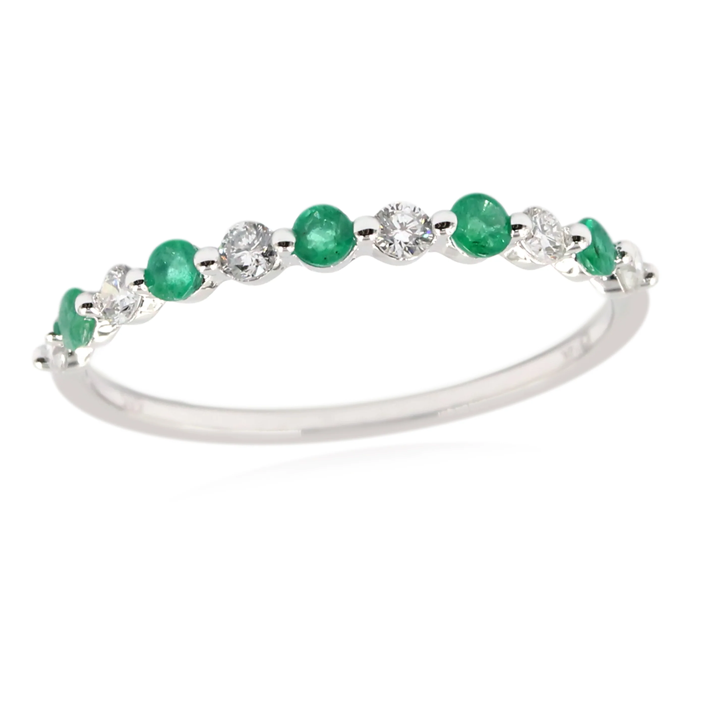 Gilded Lane 14K Gold Zambian Emerald & Diamond Alternating Stack Ring - Image 2