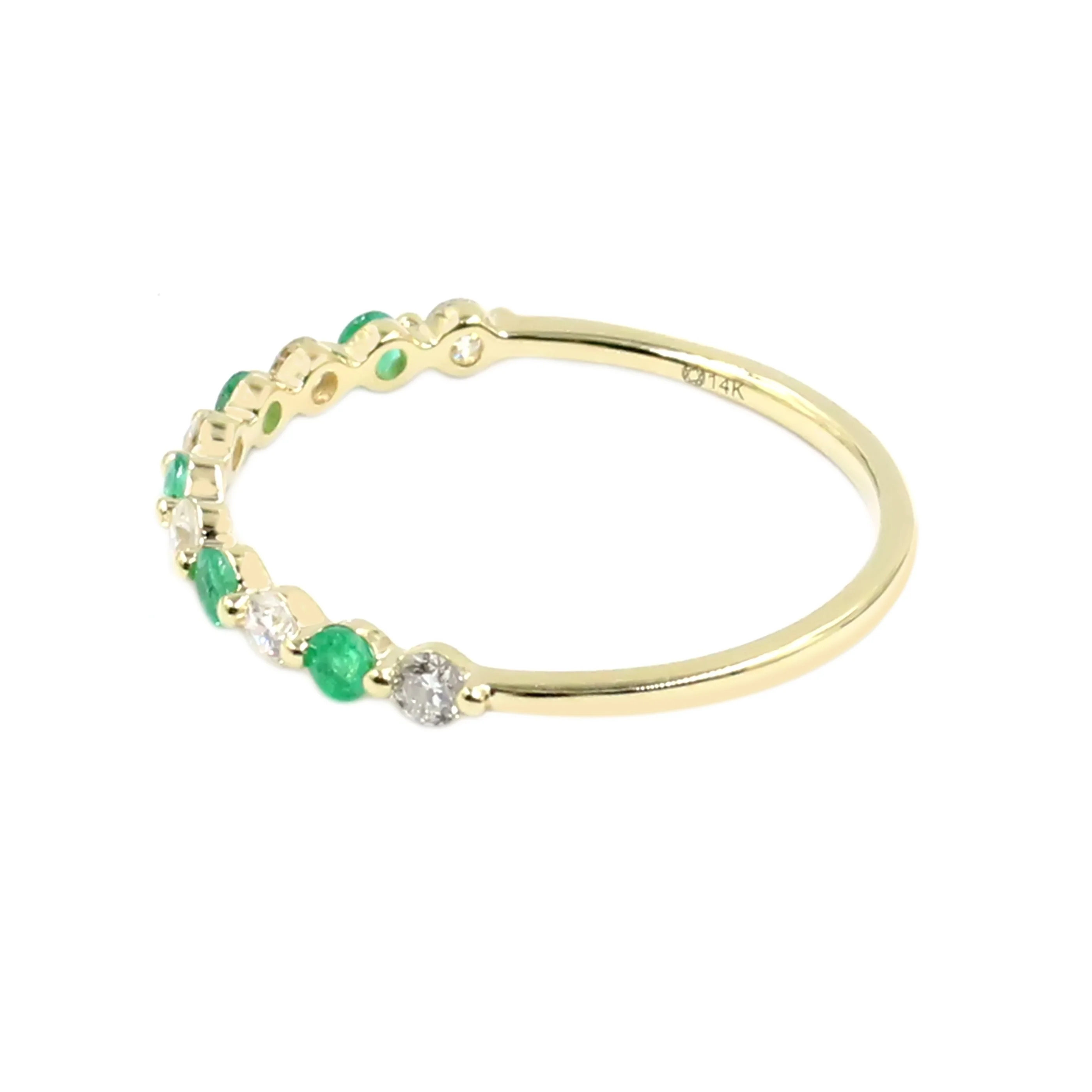 Gilded Lane 14K Gold Zambian Emerald & Diamond Alternating Stack Ring - Image 3