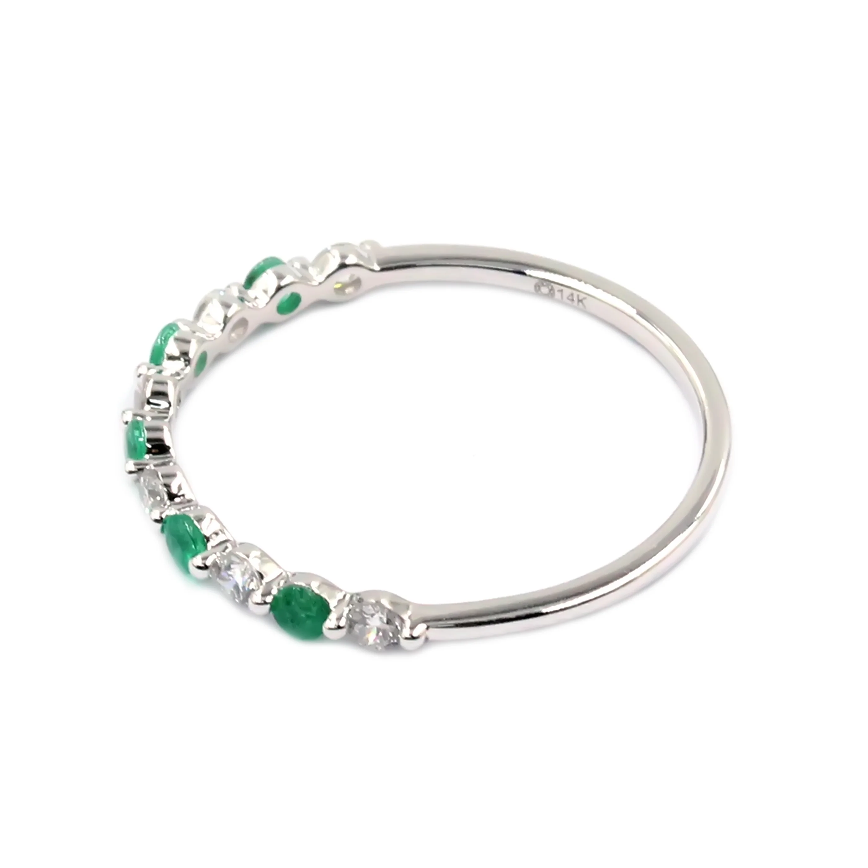 Gilded Lane 14K Gold Zambian Emerald & Diamond Alternating Stack Ring - Image 4