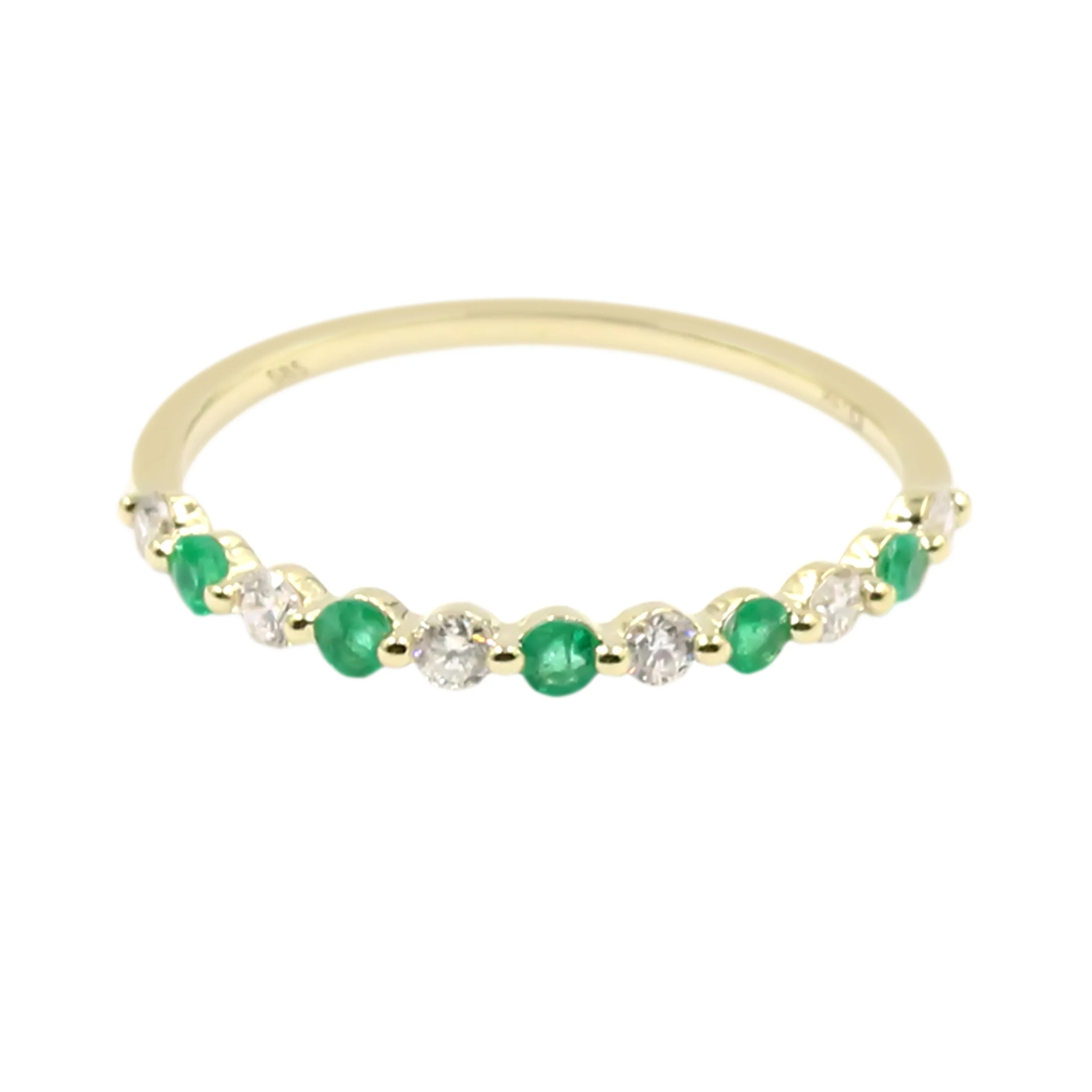 Gilded Lane 14K Gold Zambian Emerald & Diamond Alternating Stack Ring - Image 5